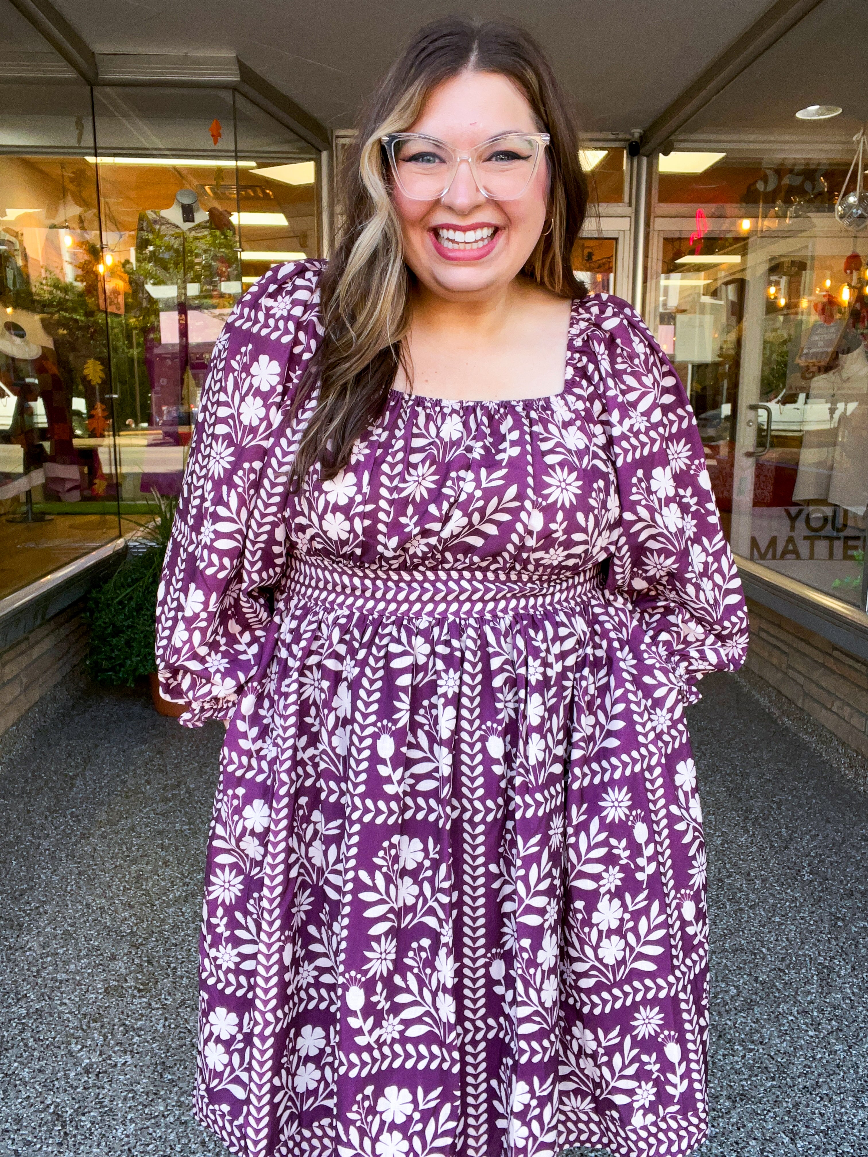 Blooming Borders Dress in Wine & Cream