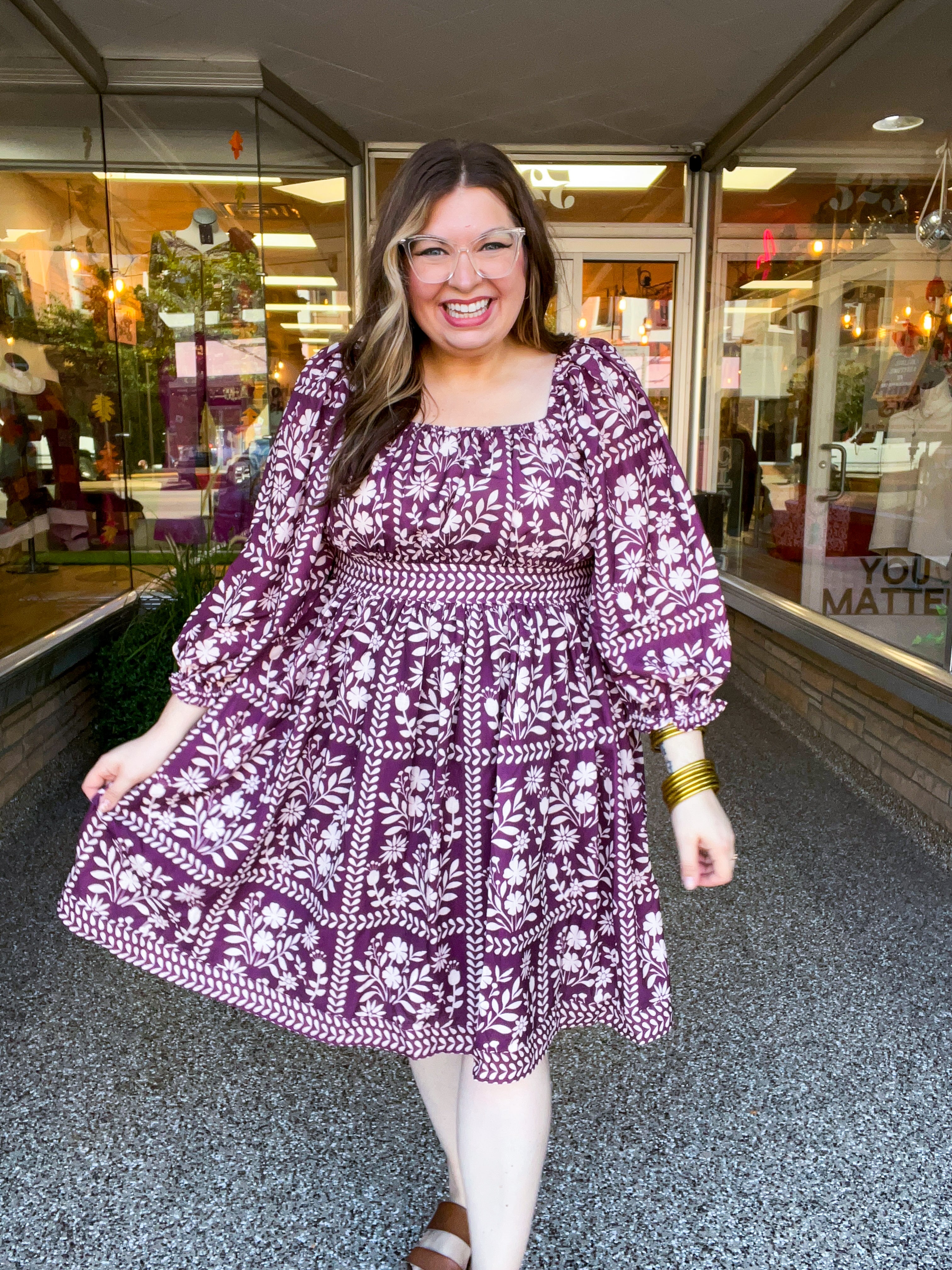 Blooming Borders Dress in Wine & Cream