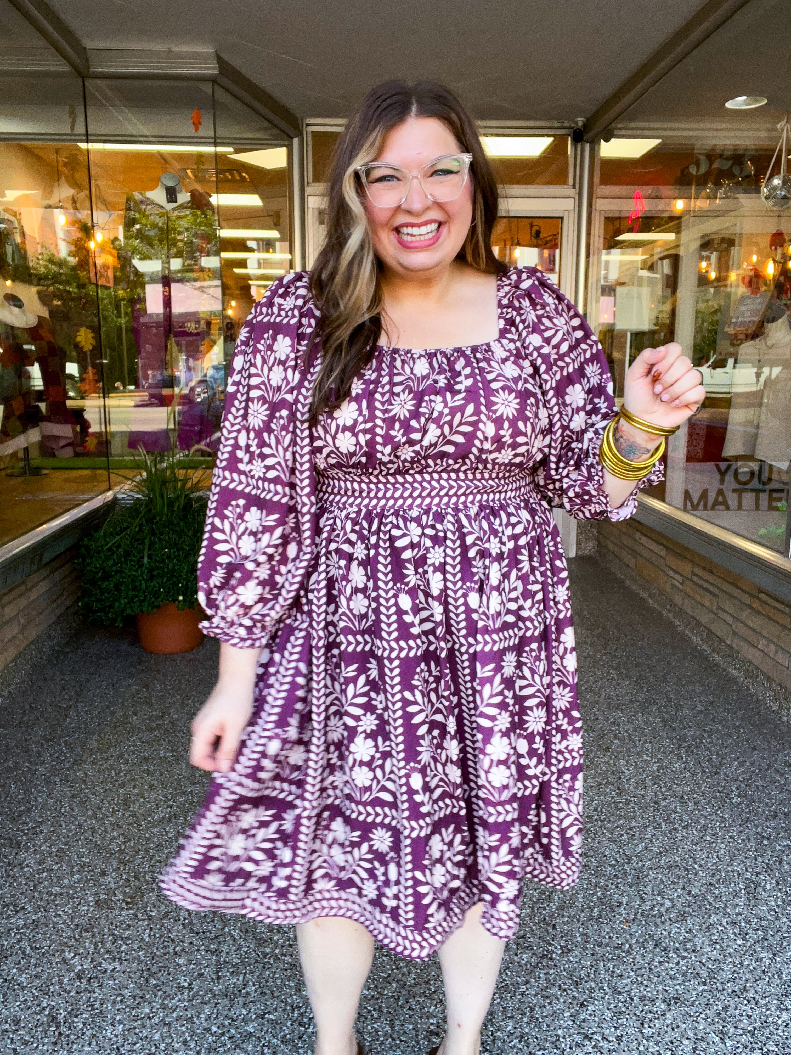 Blooming Borders Dress in Wine & Cream