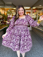 Blooming Borders Dress in Wine & Cream