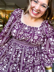 Blooming Borders Dress in Wine & Cream