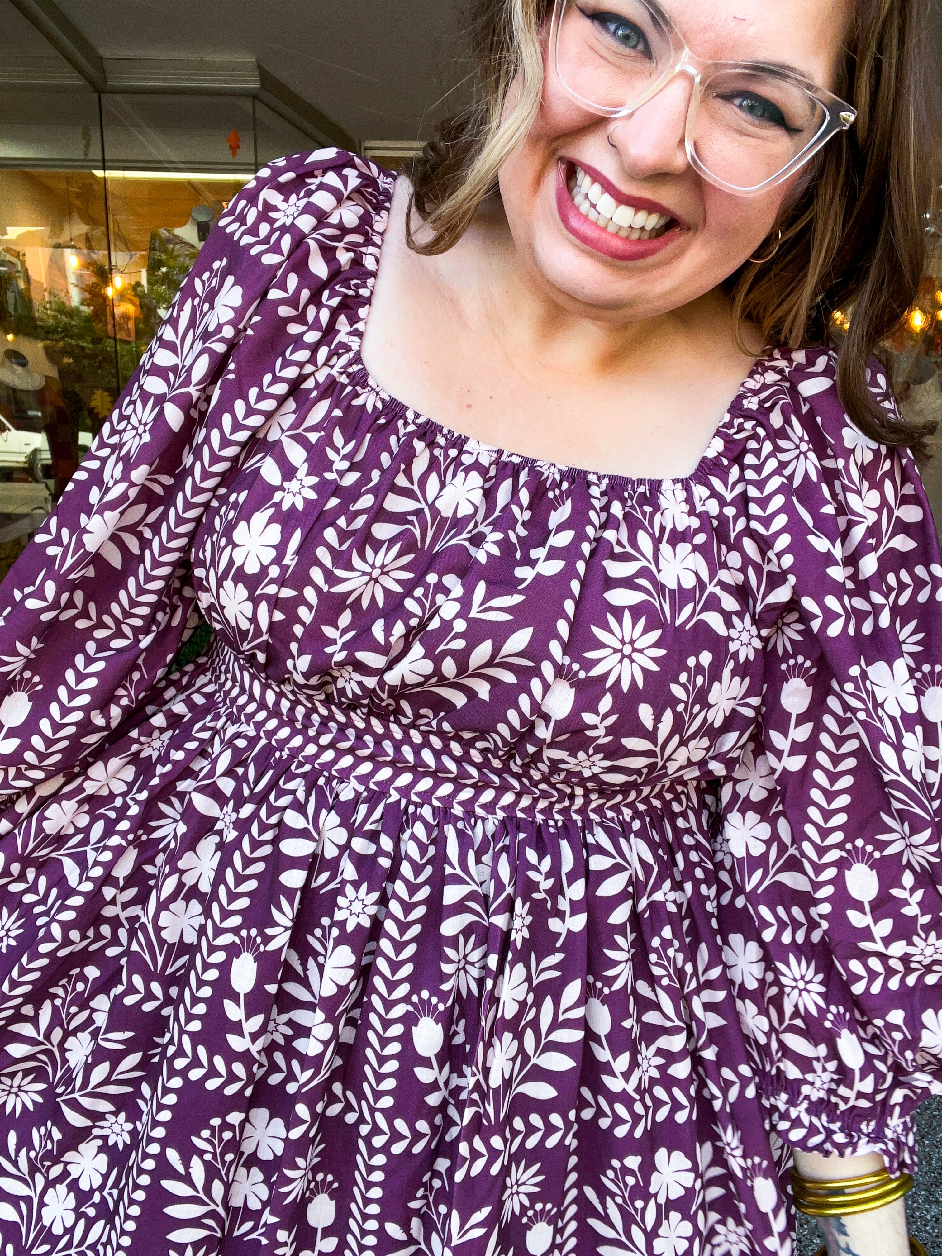 Blooming Borders Dress in Wine & Cream