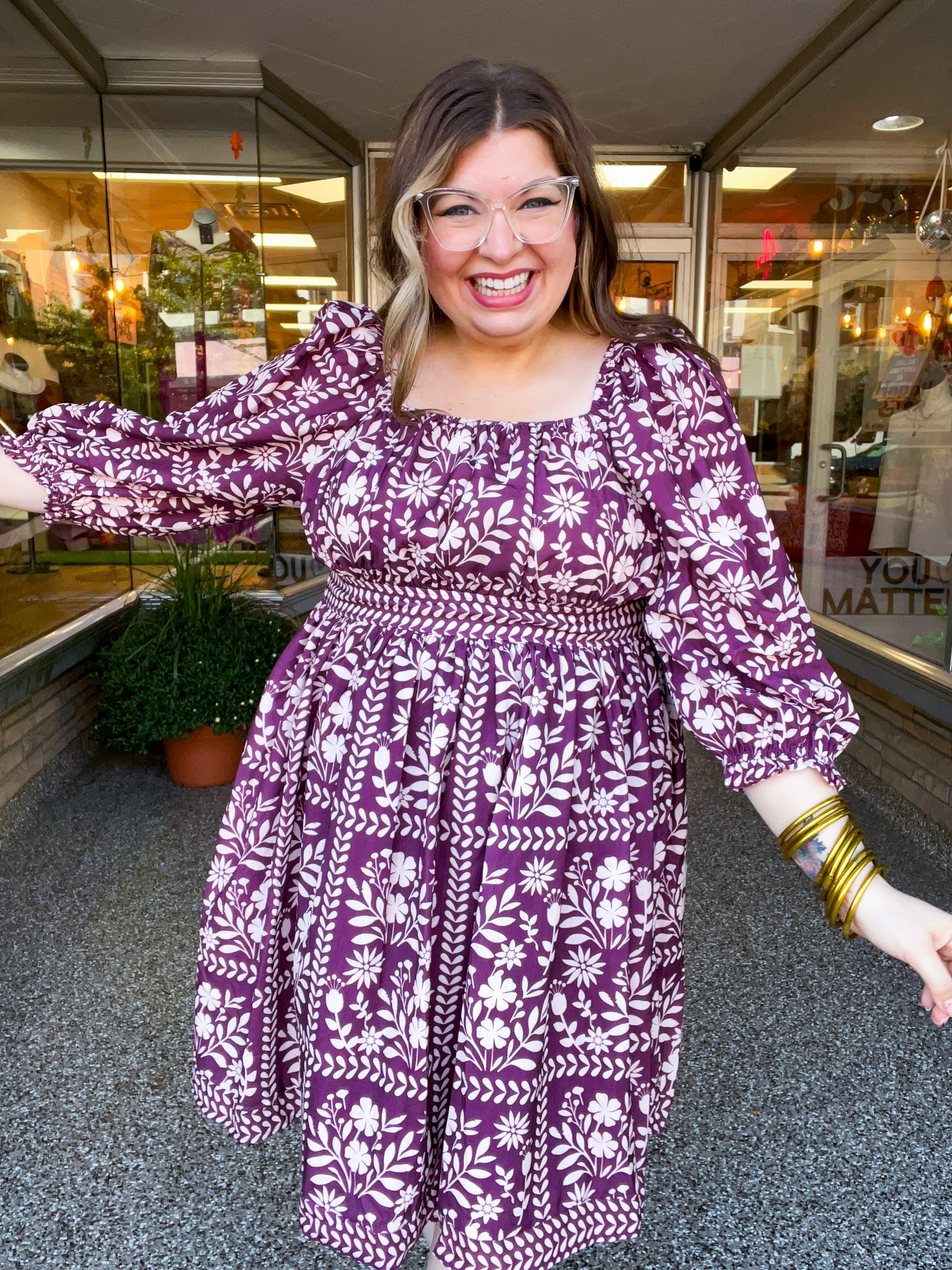 Blooming Borders Dress in Wine & Cream