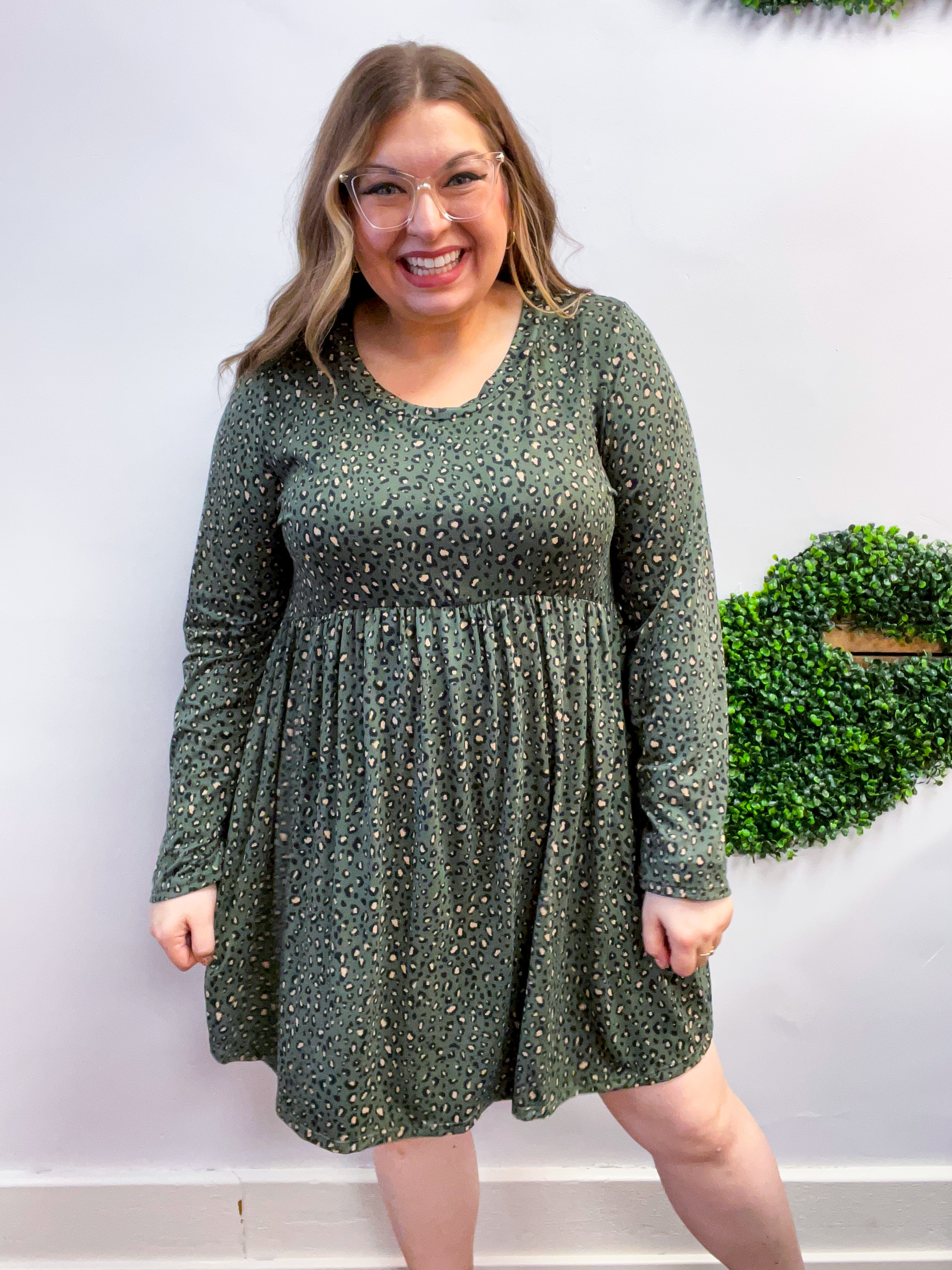 Fields of Spots Dress in Olive
