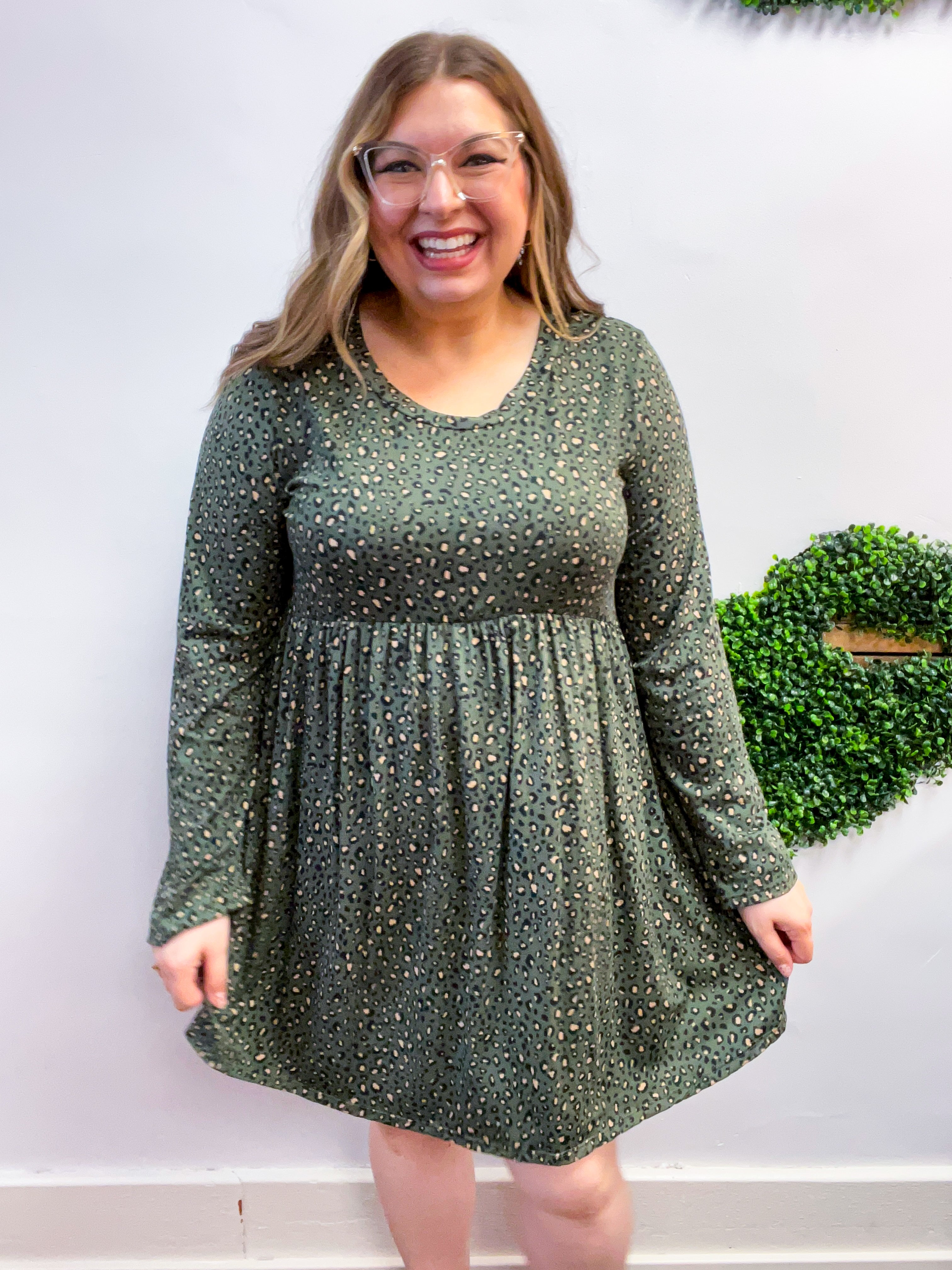 Fields of Spots Dress in Olive