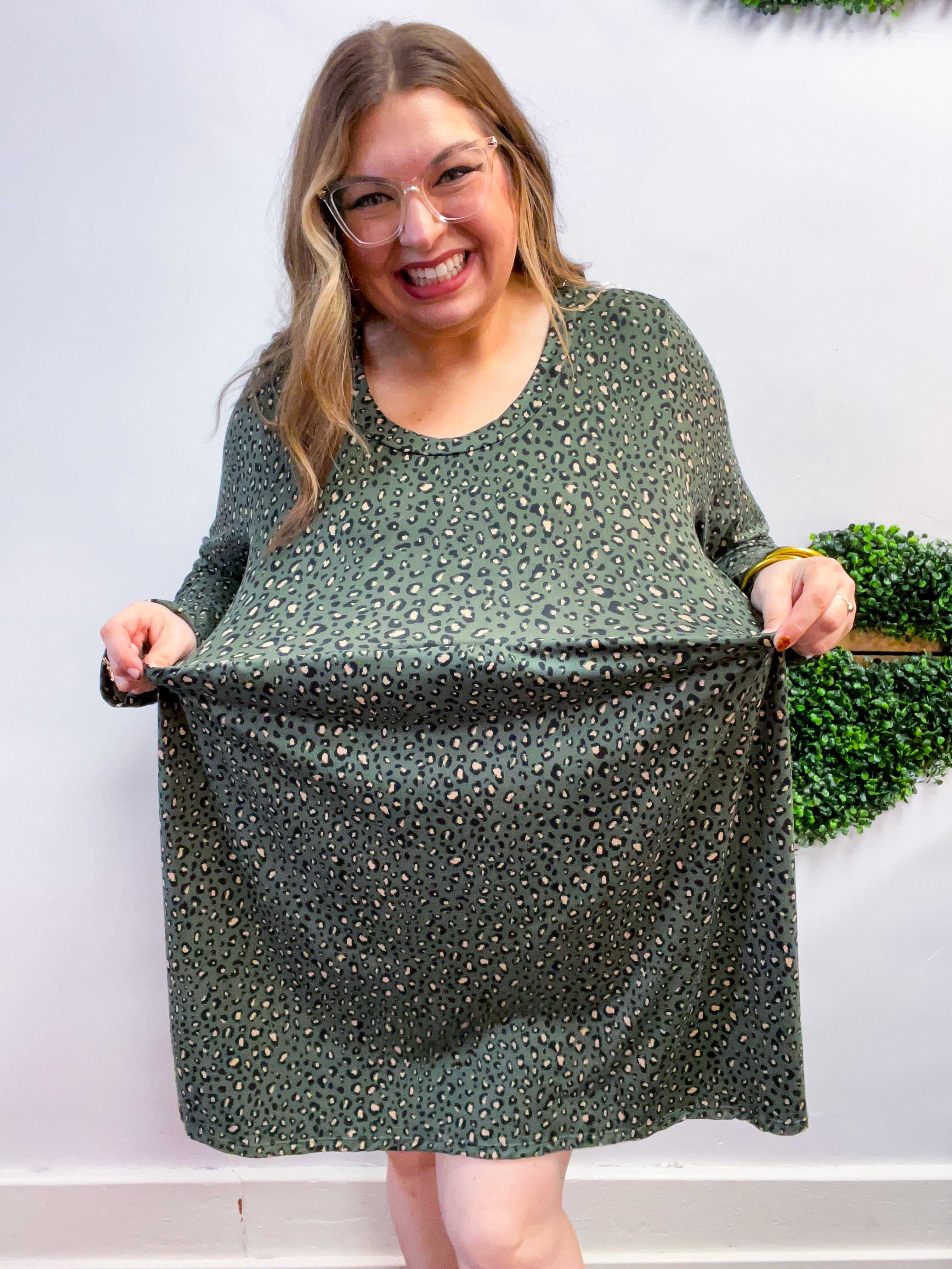 Fields of Spots Dress in Olive