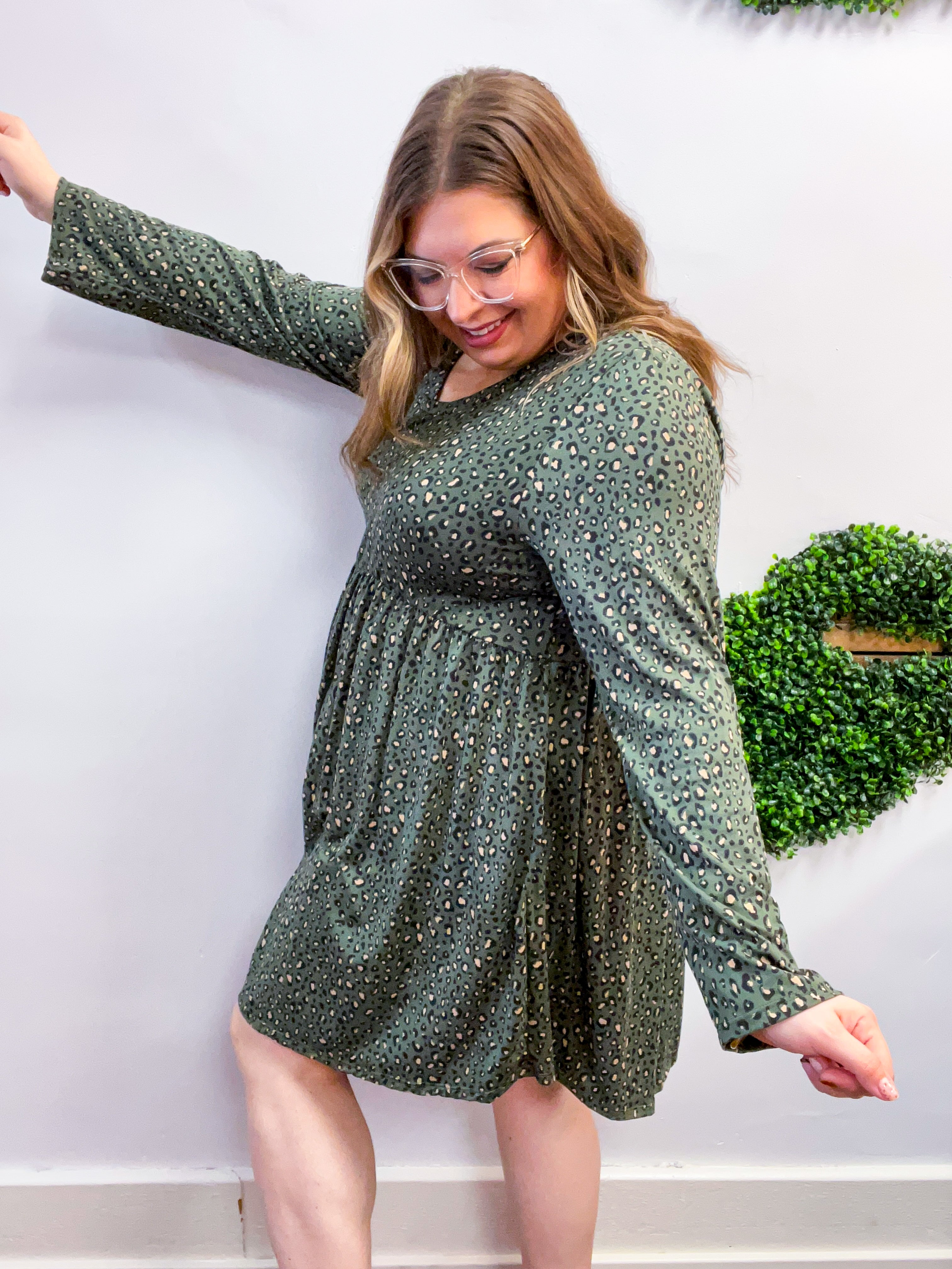 Fields of Spots Dress in Olive