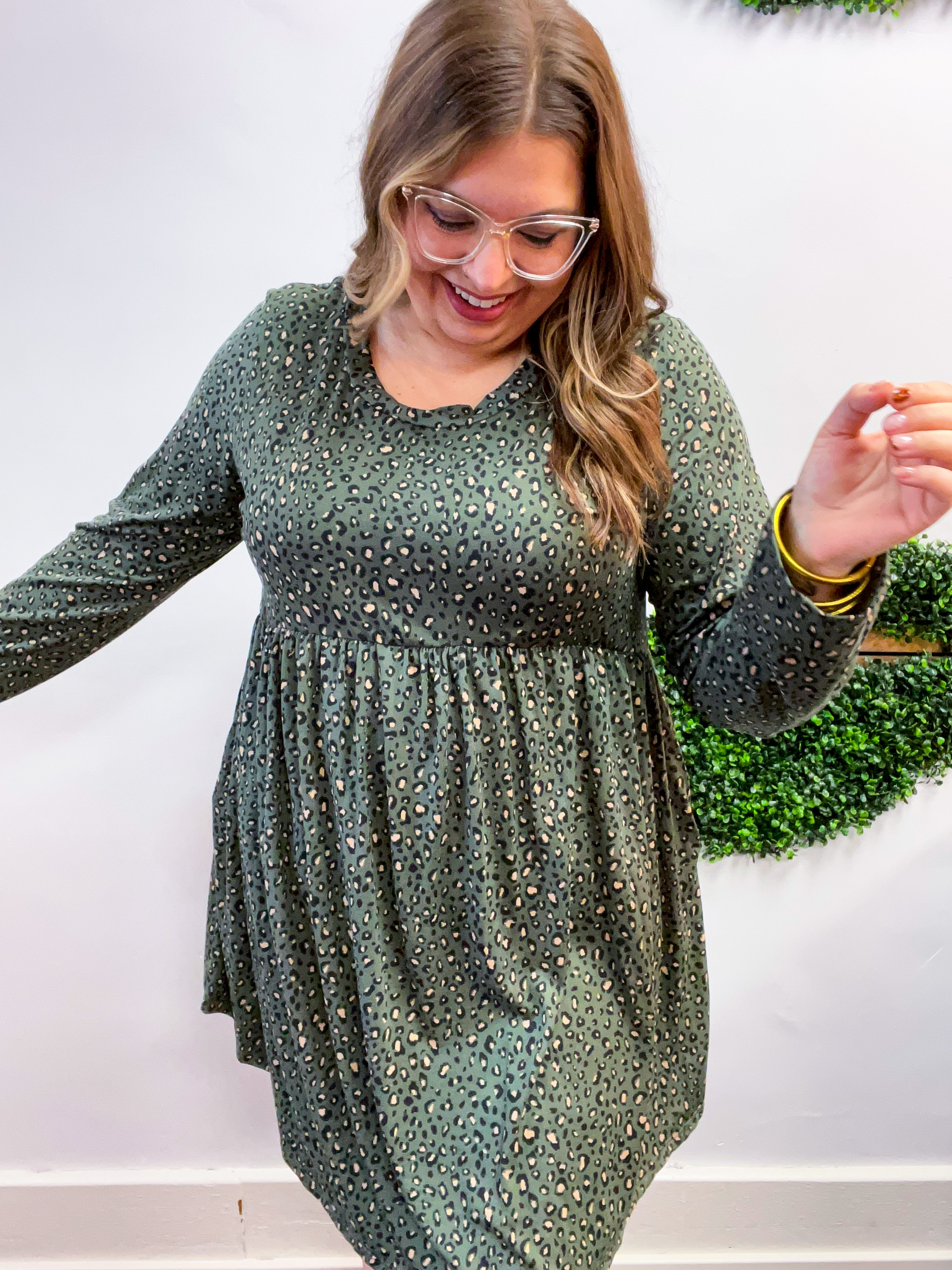 Fields of Spots Dress in Olive