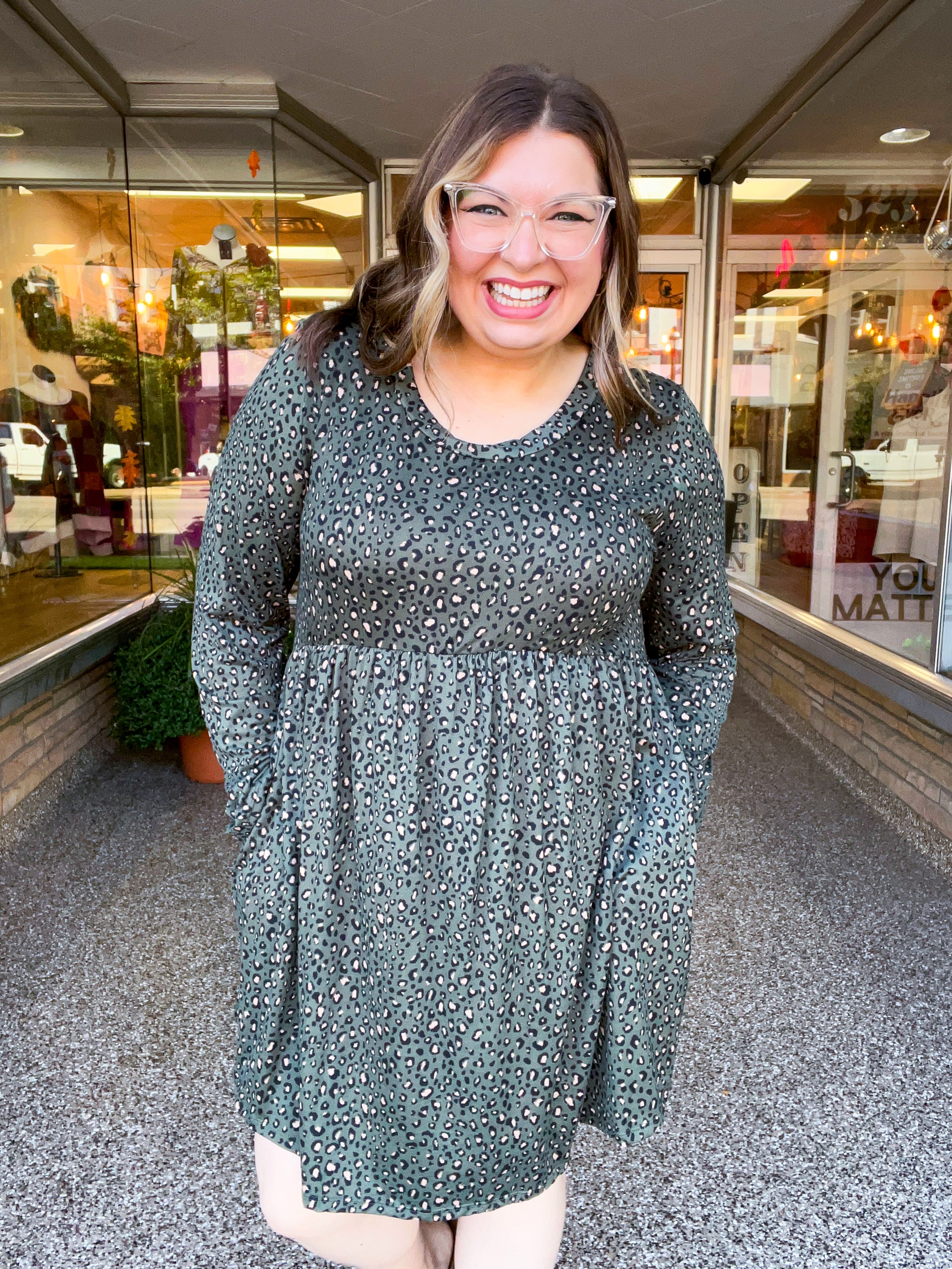 Fields of Spots Dress in Olive