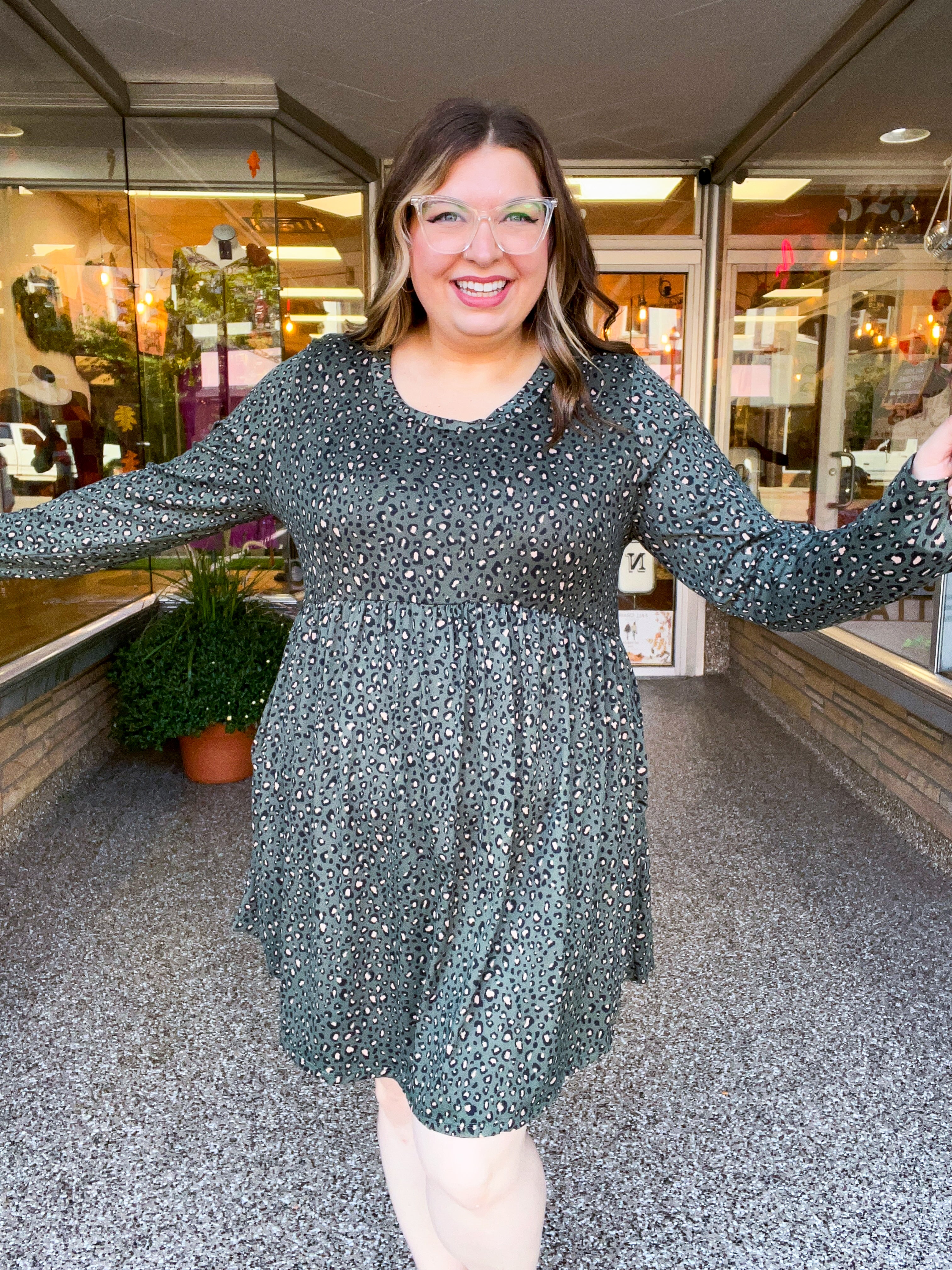 Fields of Spots Dress in Olive