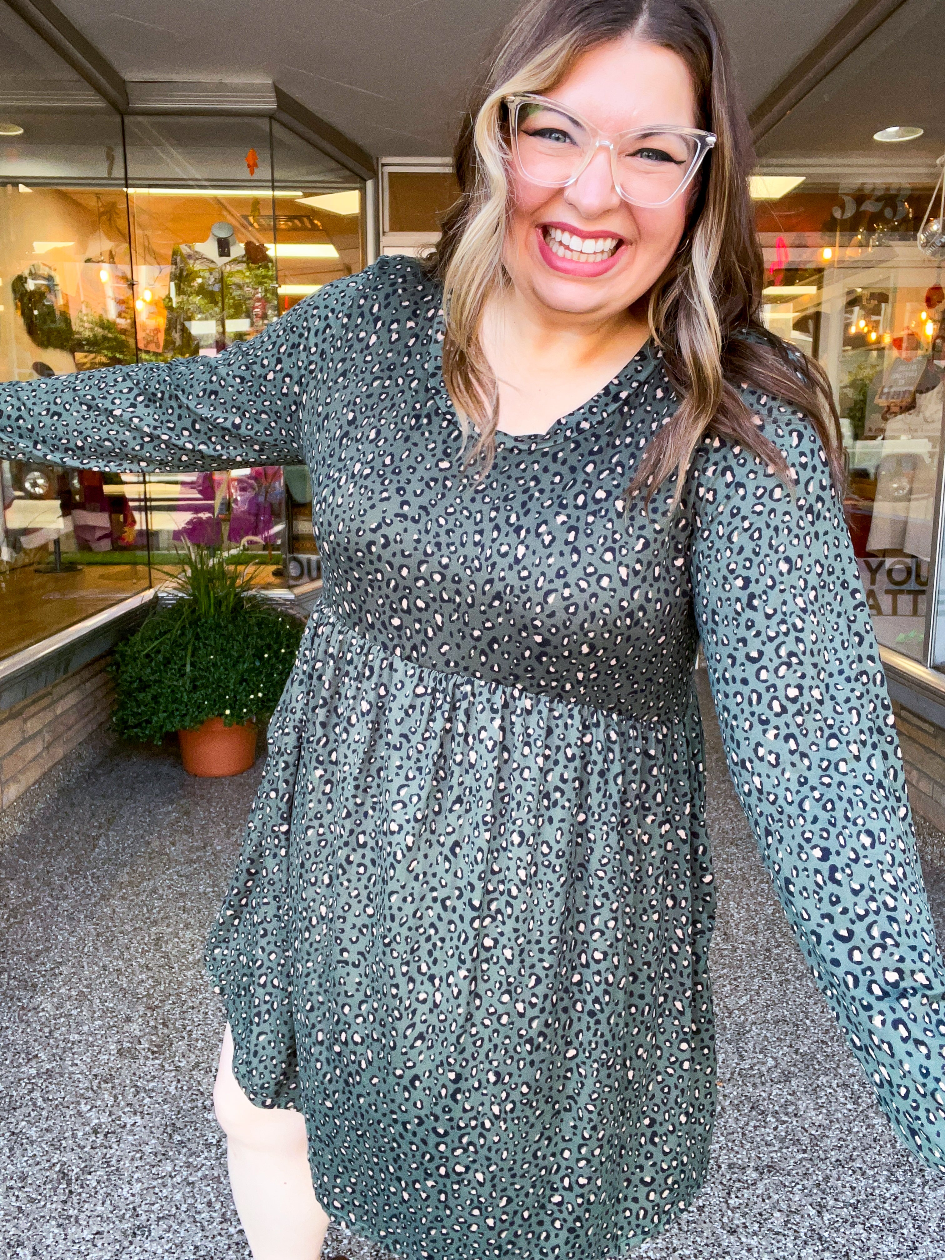 Fields of Spots Dress in Olive