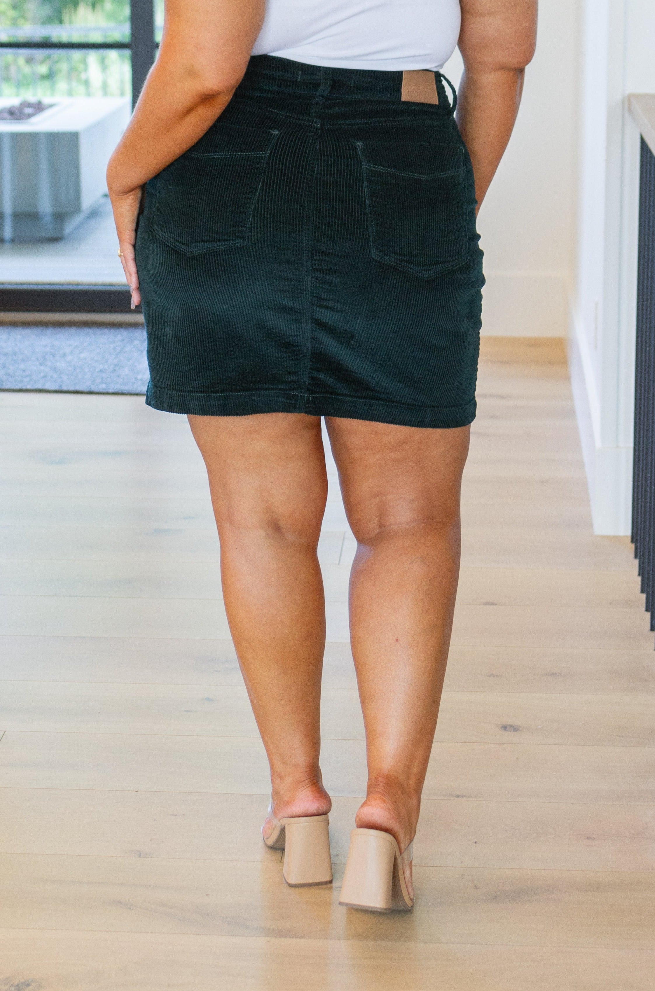Corduroy Patch Pocket Judy Blue Skirt in Emerald