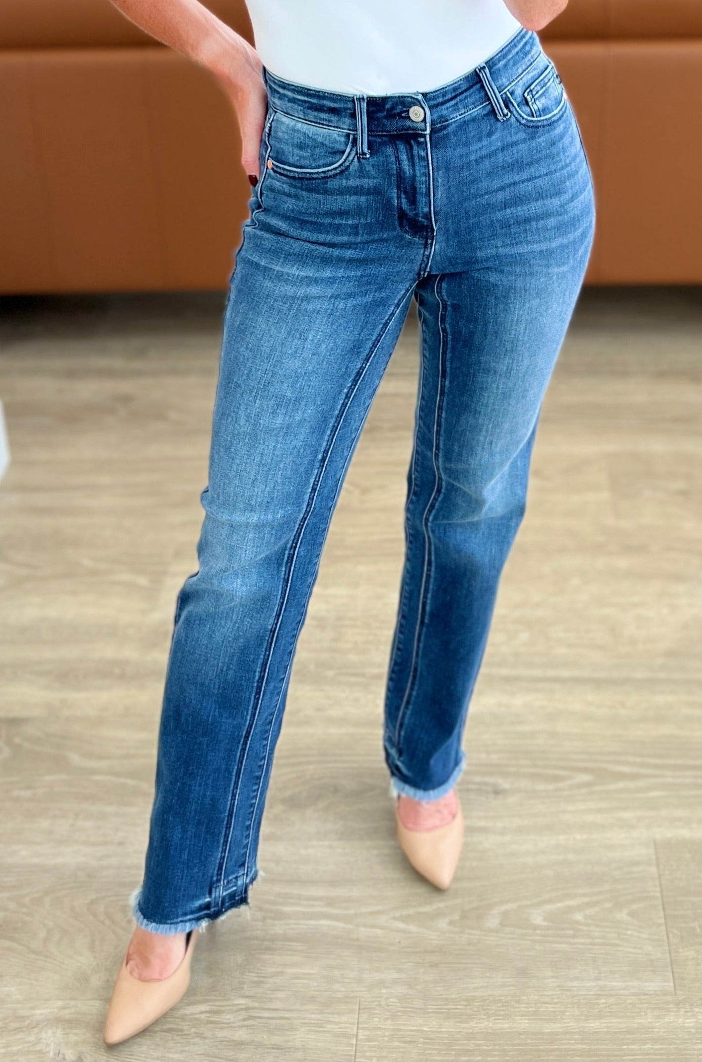 High Rise Release Hem Straight Judy Blue Jeans