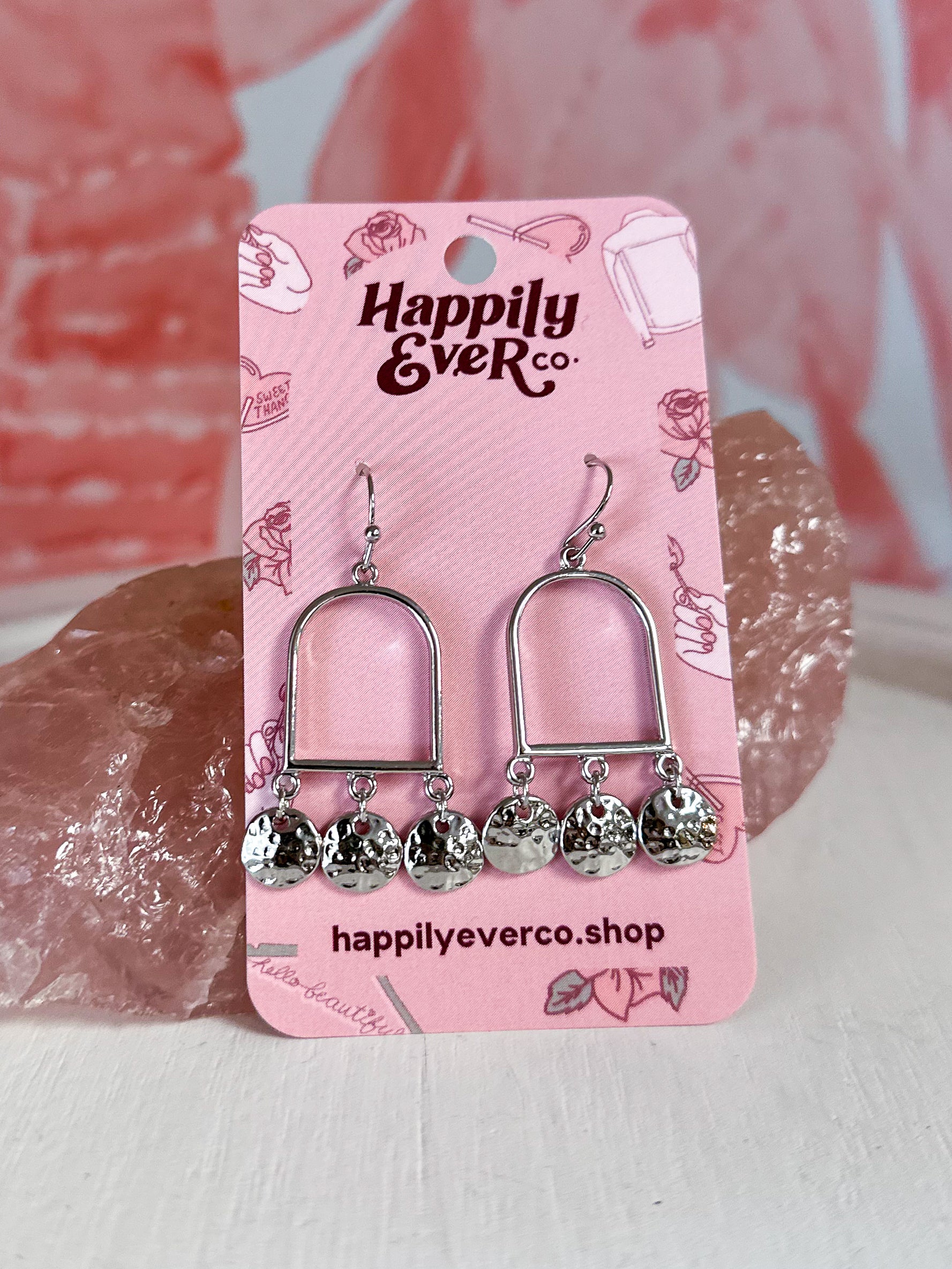 Arch & Hammered Coin Earrings - Silver *Final Sale*