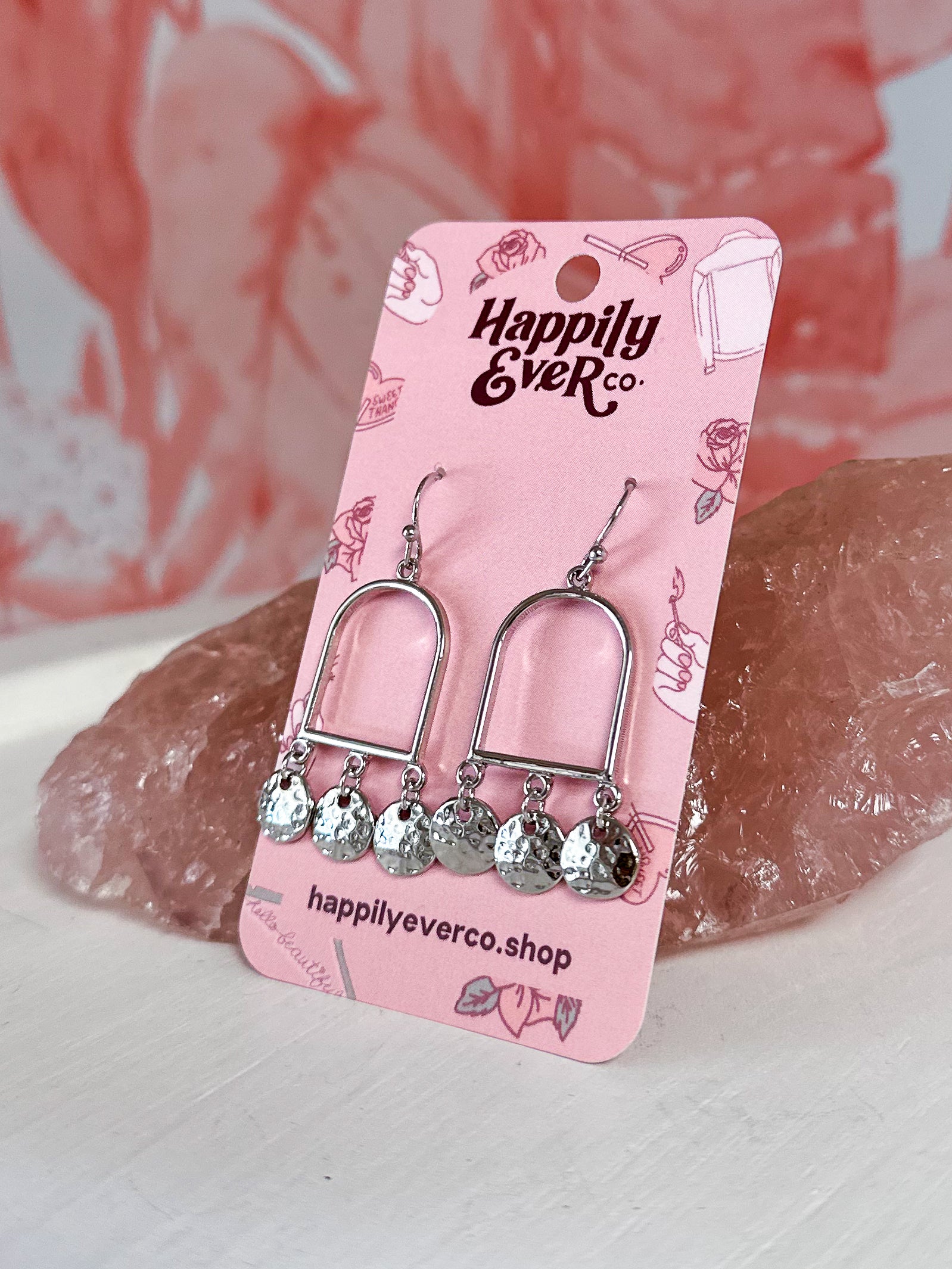 Arch & Hammered Coin Earrings - Silver *Final Sale*