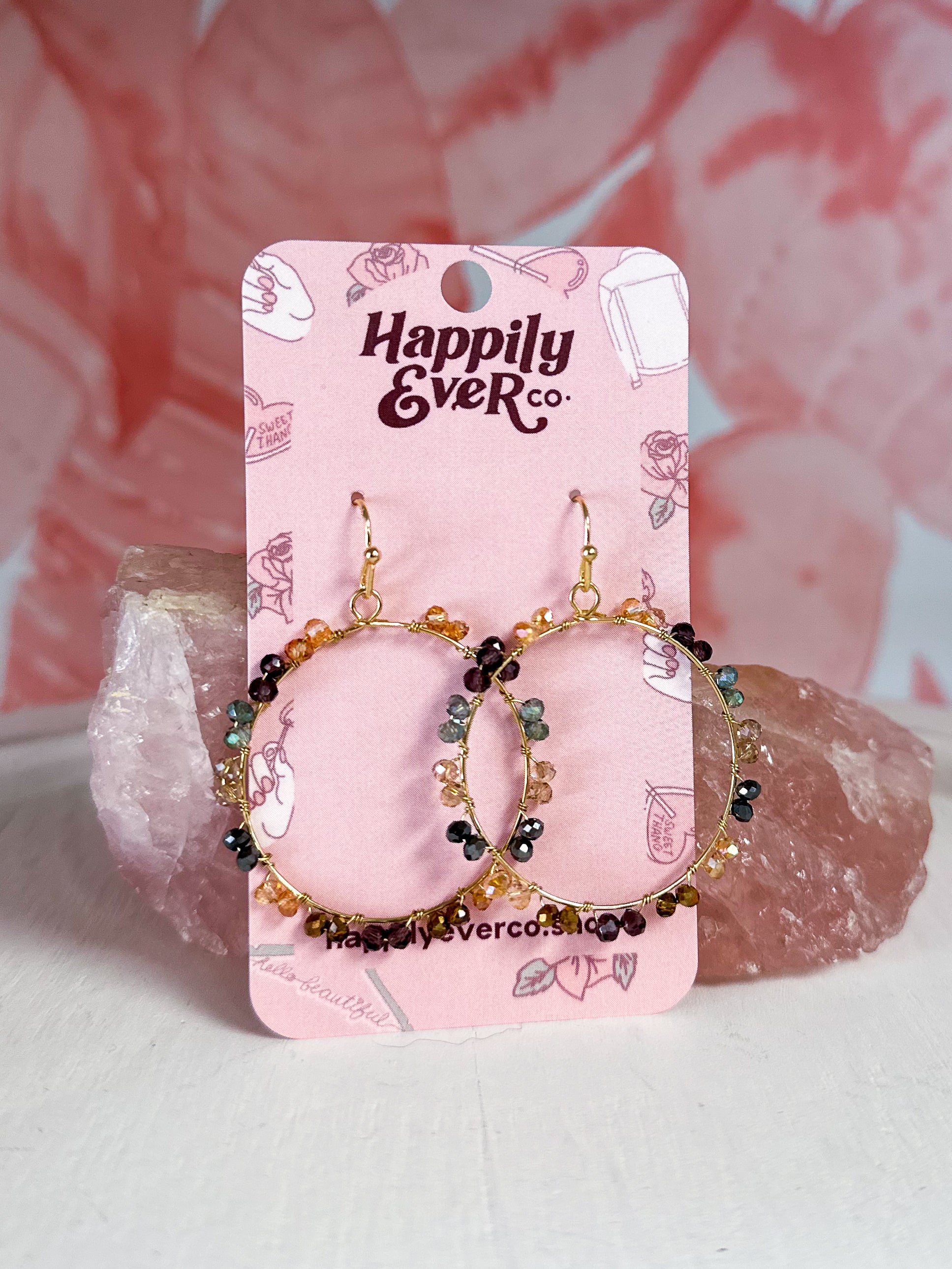 Beaded Sparkle Circle Earrings - Champange & Plum *Final Sale*