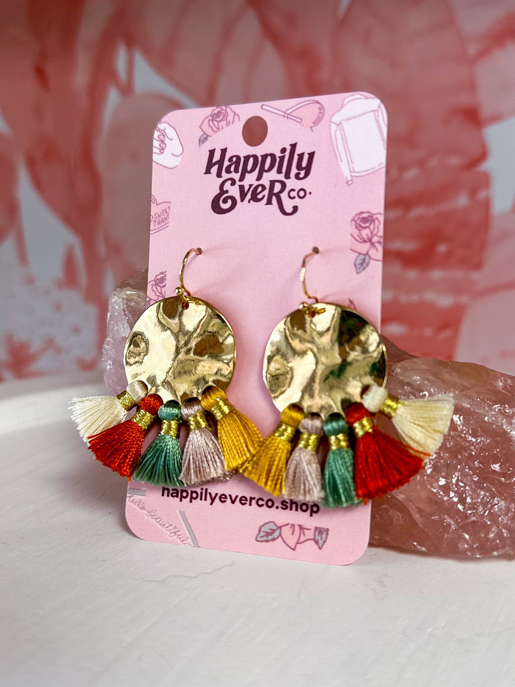 Hammered Disc & Tassel Earrings - Harvest *Final Sale*