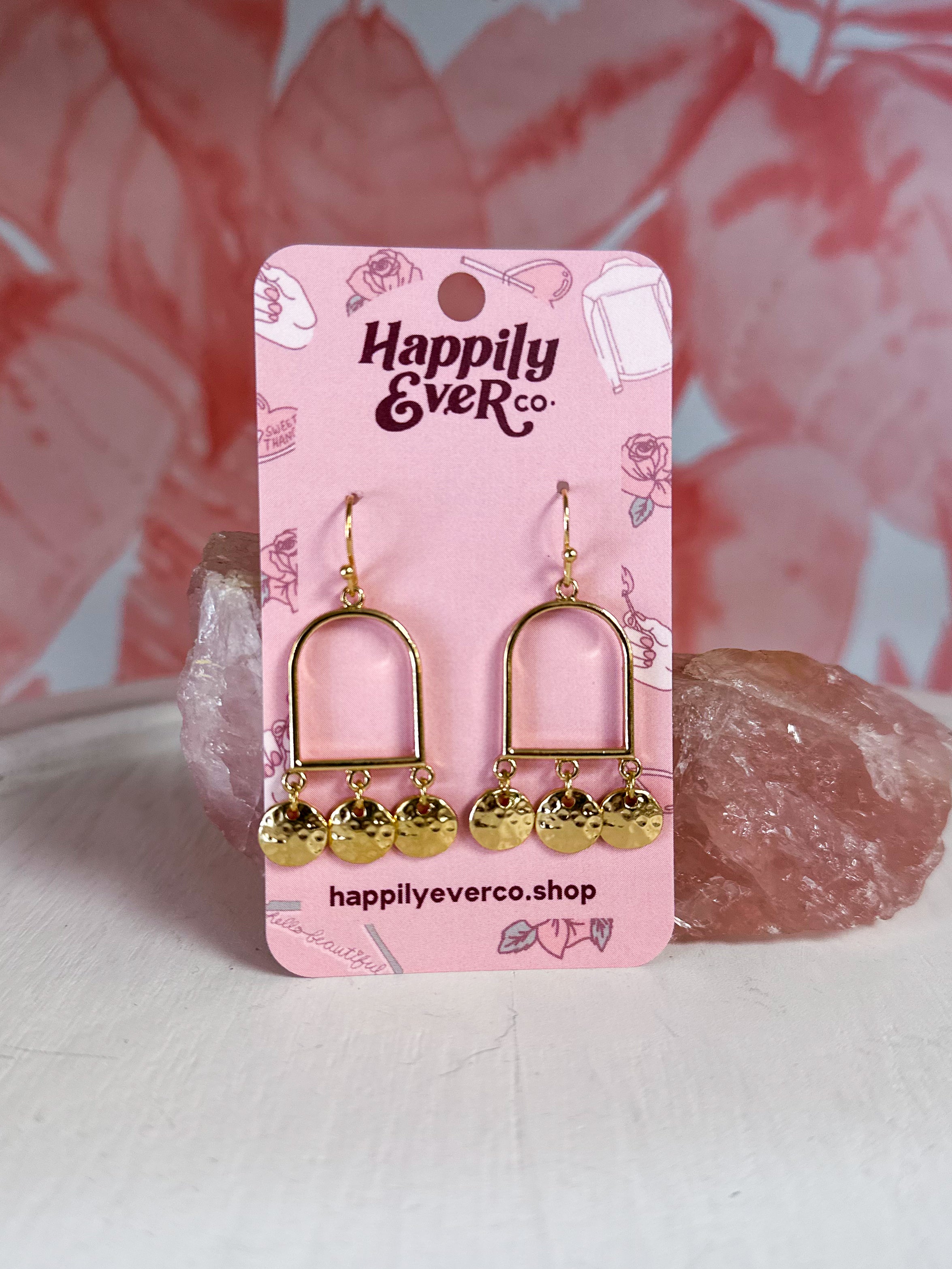 Arch & Hammered Coin Earrings - Gold *Final Sale*
