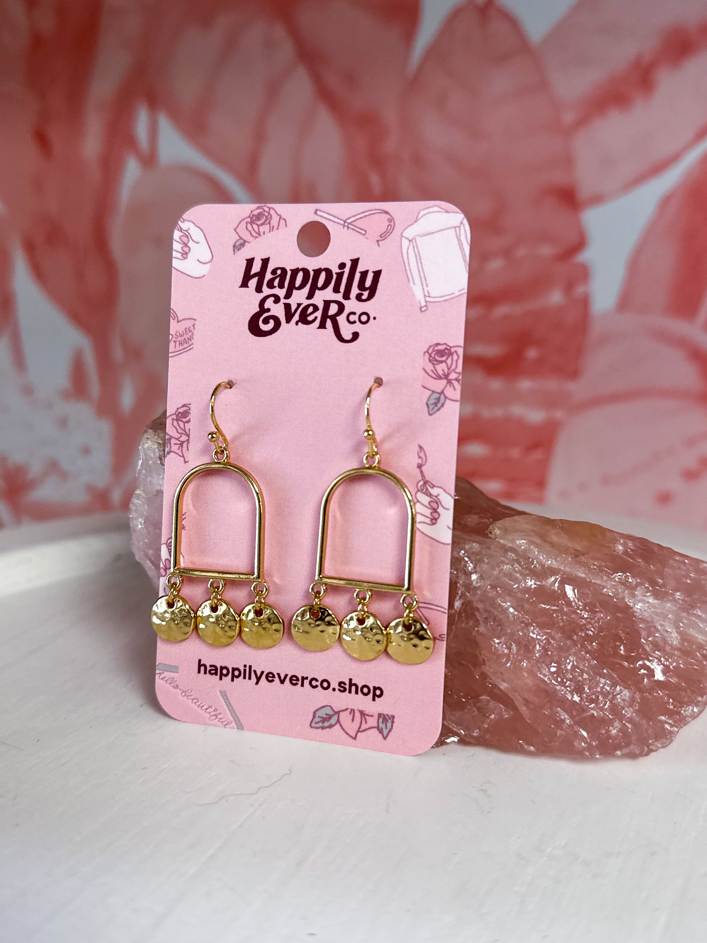 Arch & Hammered Coin Earrings - Gold *Final Sale*