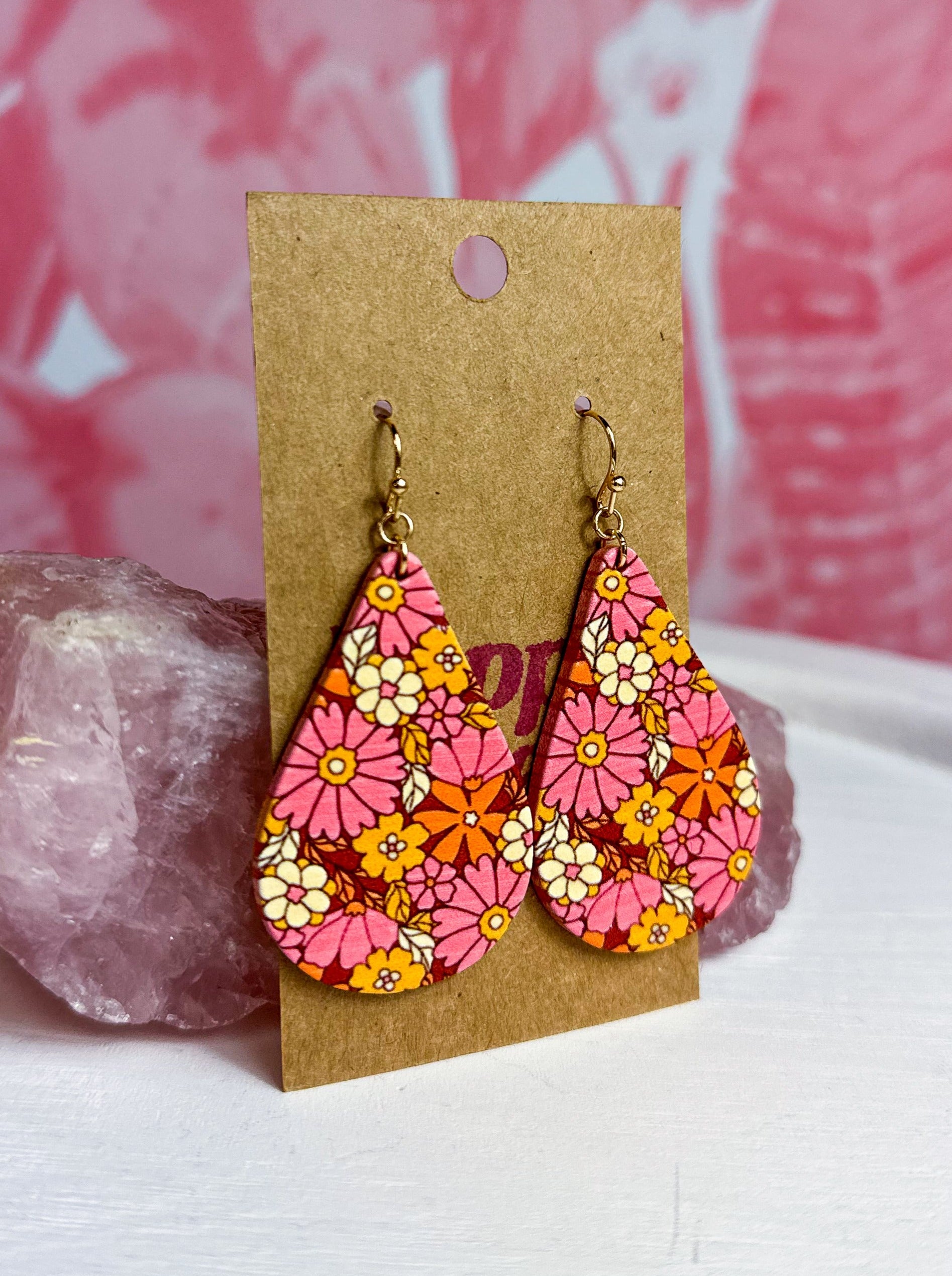 Mod Flower Wood Teardrop Earrings *Final Sale*