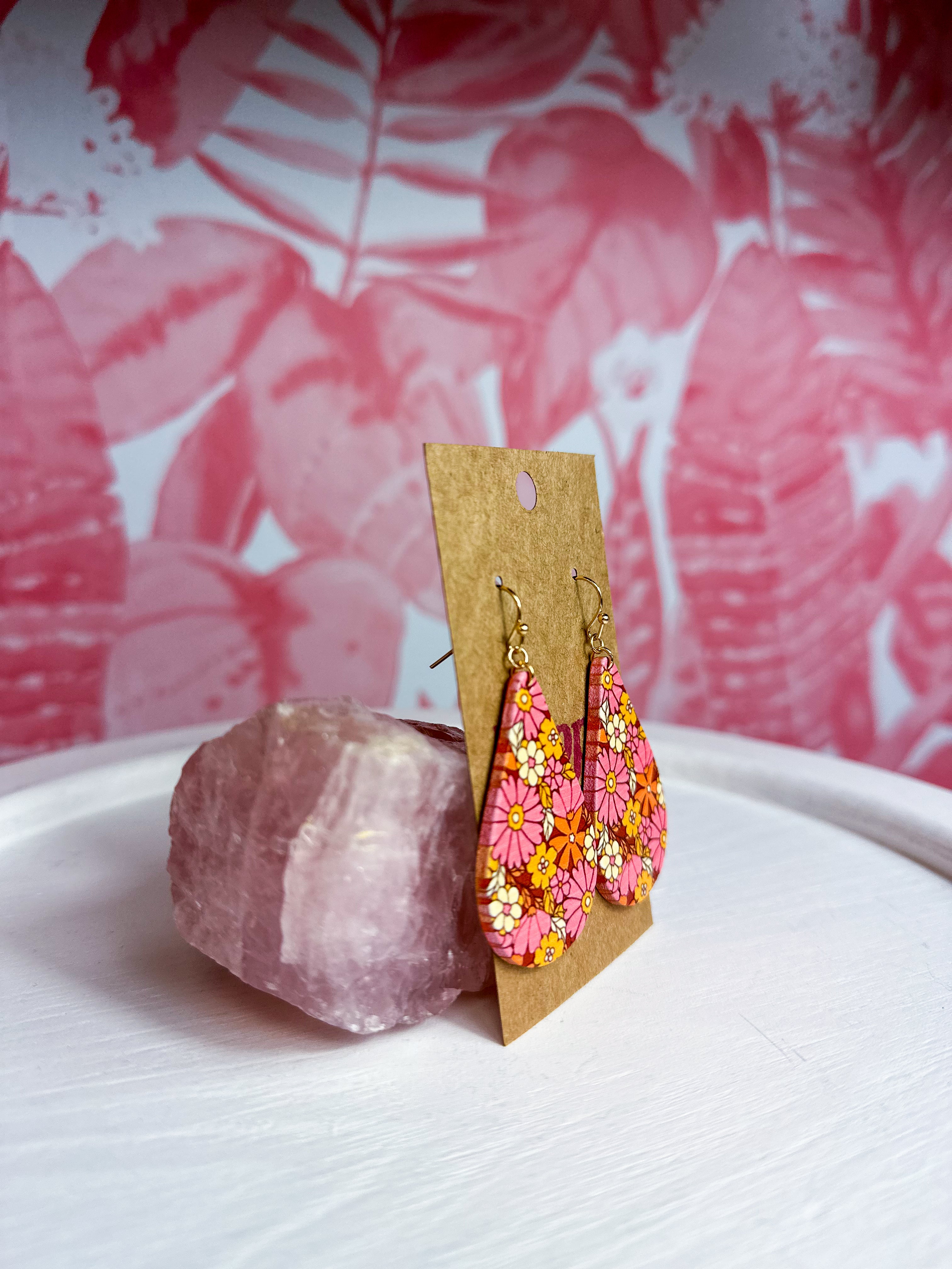 Mod Flower Wood Teardrop Earrings *Final Sale*