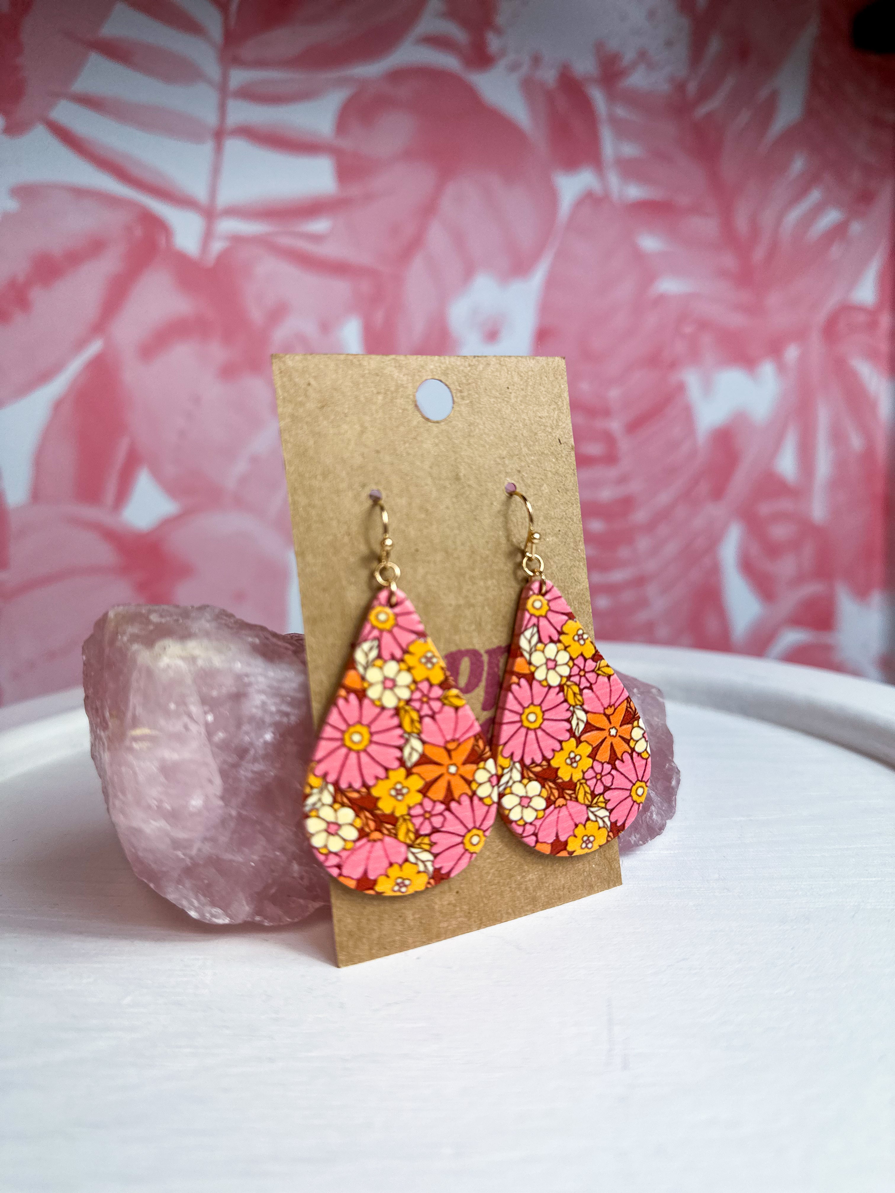 Mod Flower Wood Teardrop Earrings *Final Sale*