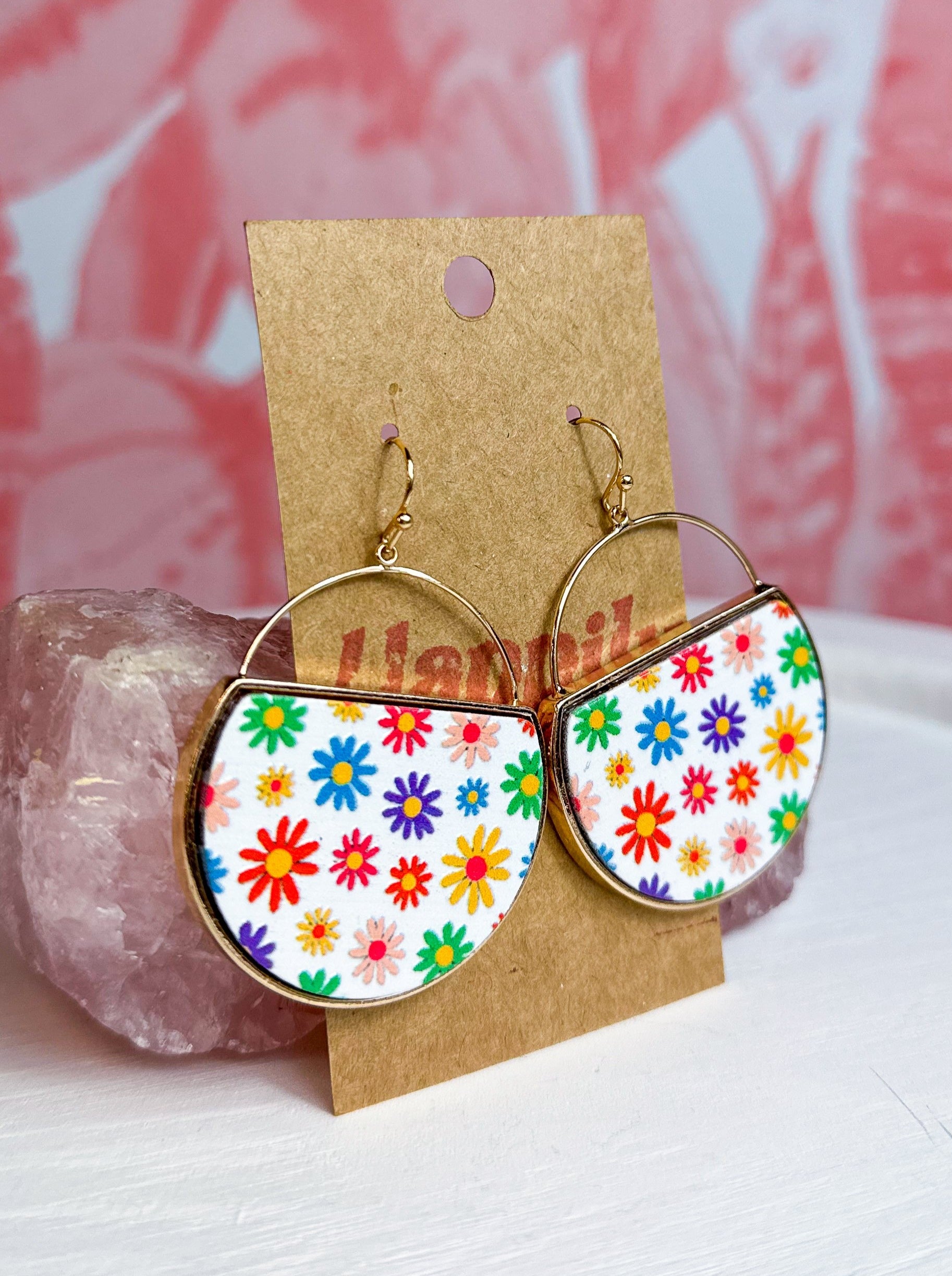 Gold & Wood Flower Print Earrings *Final Sale*