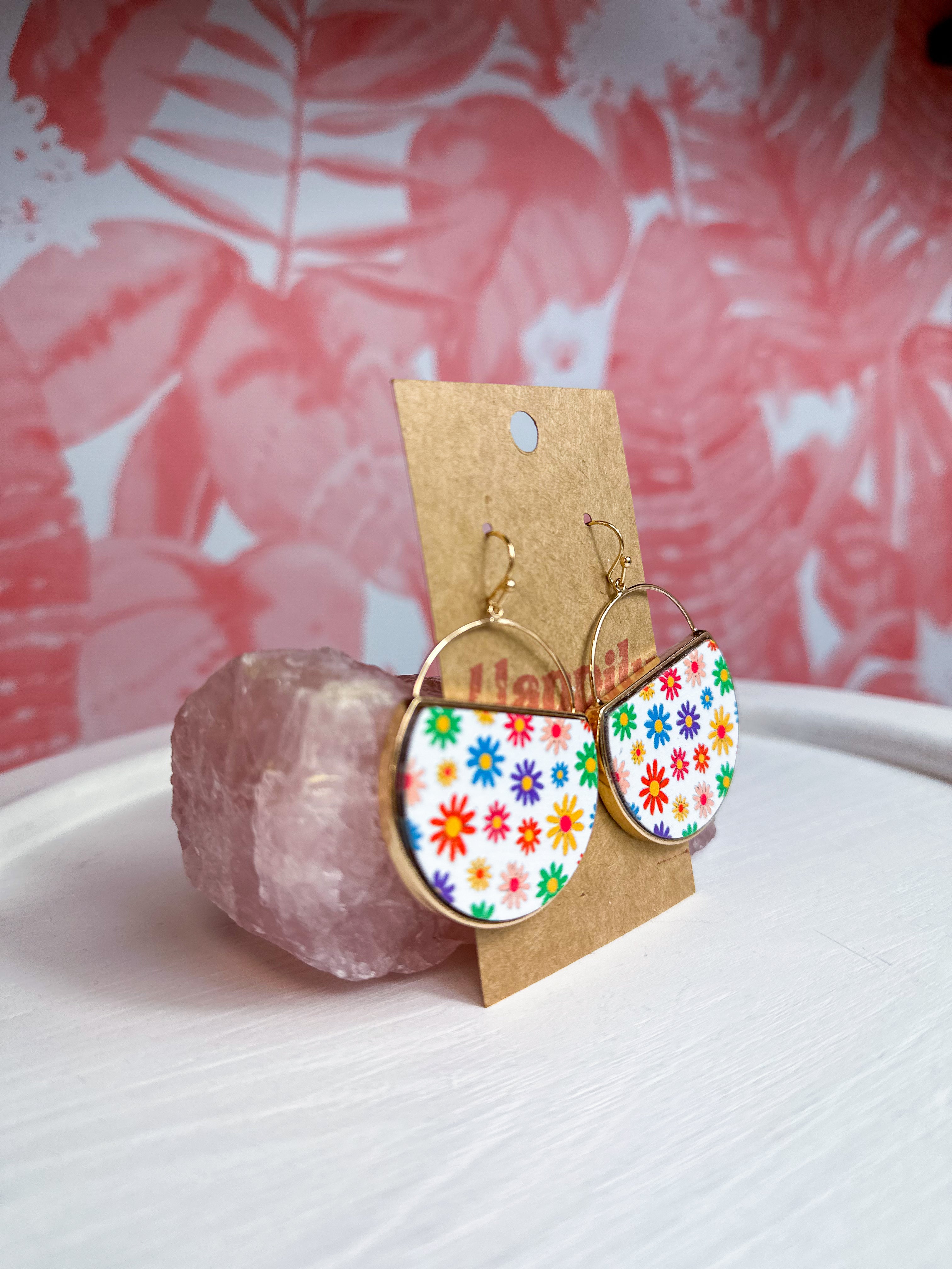 Gold & Wood Flower Print Earrings *Final Sale*