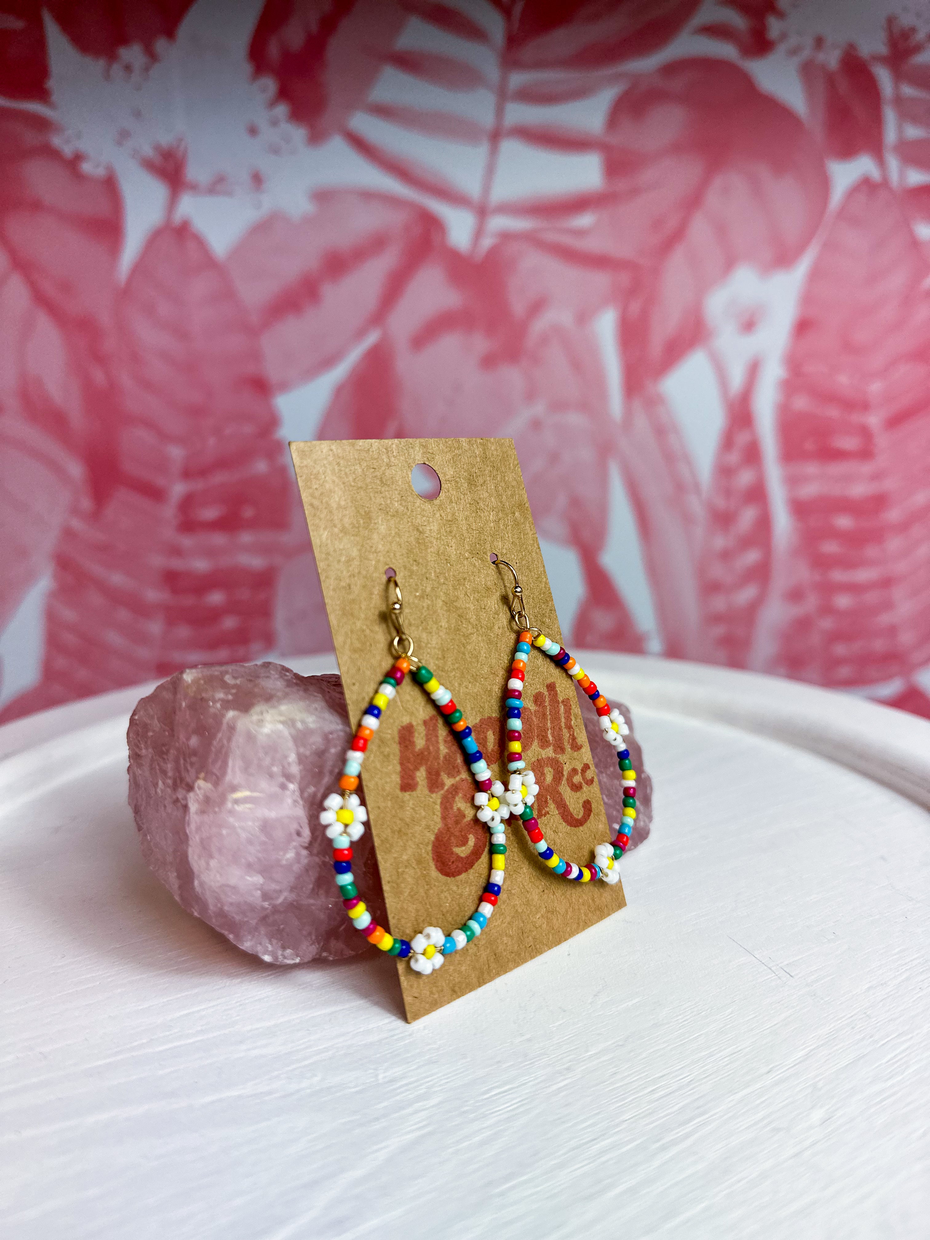 Seed Bead Flower Teardrop Earrings *Final Sale*