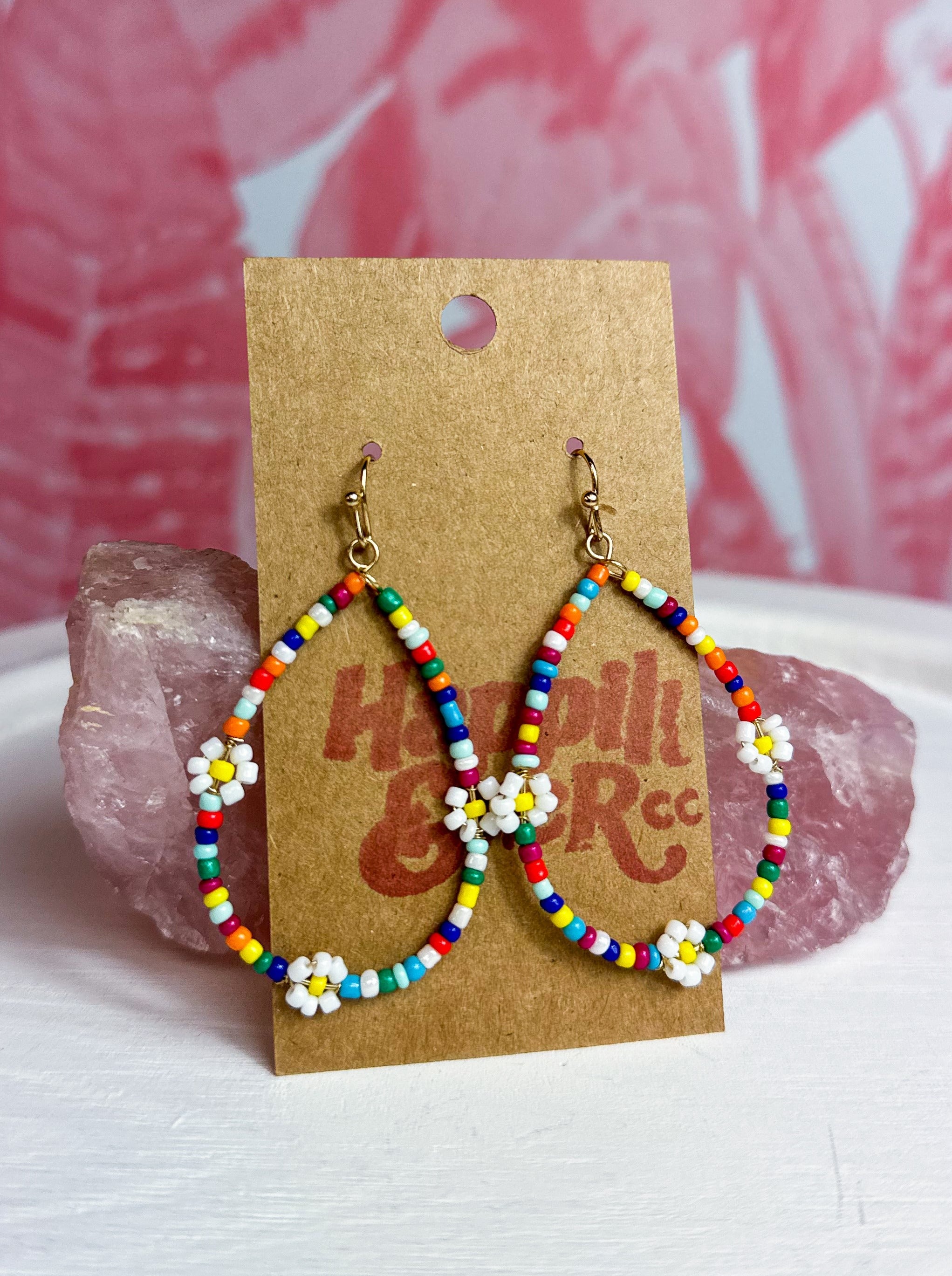 Seed Bead Flower Teardrop Earrings *Final Sale*