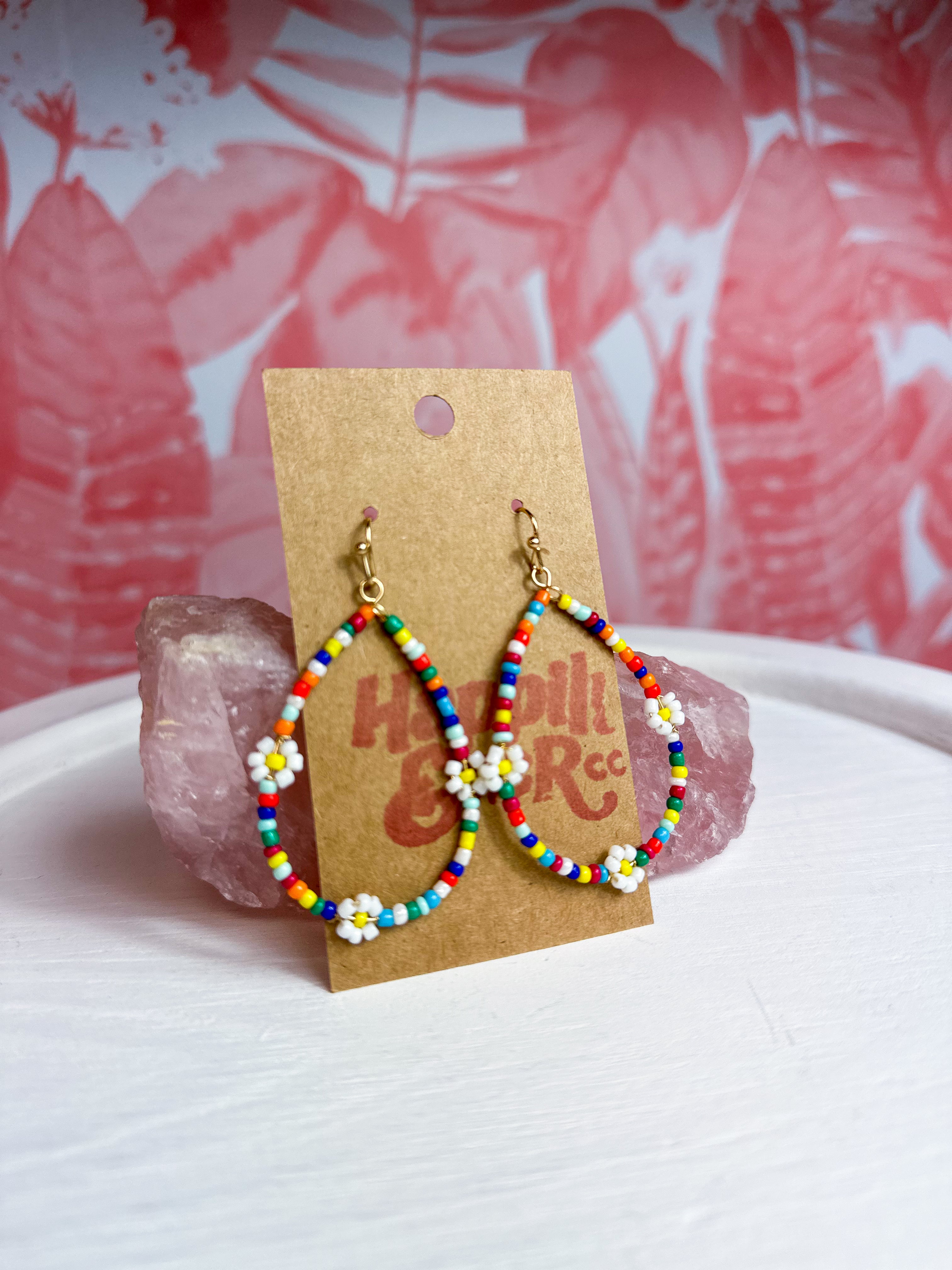Seed Bead Flower Teardrop Earrings *Final Sale*