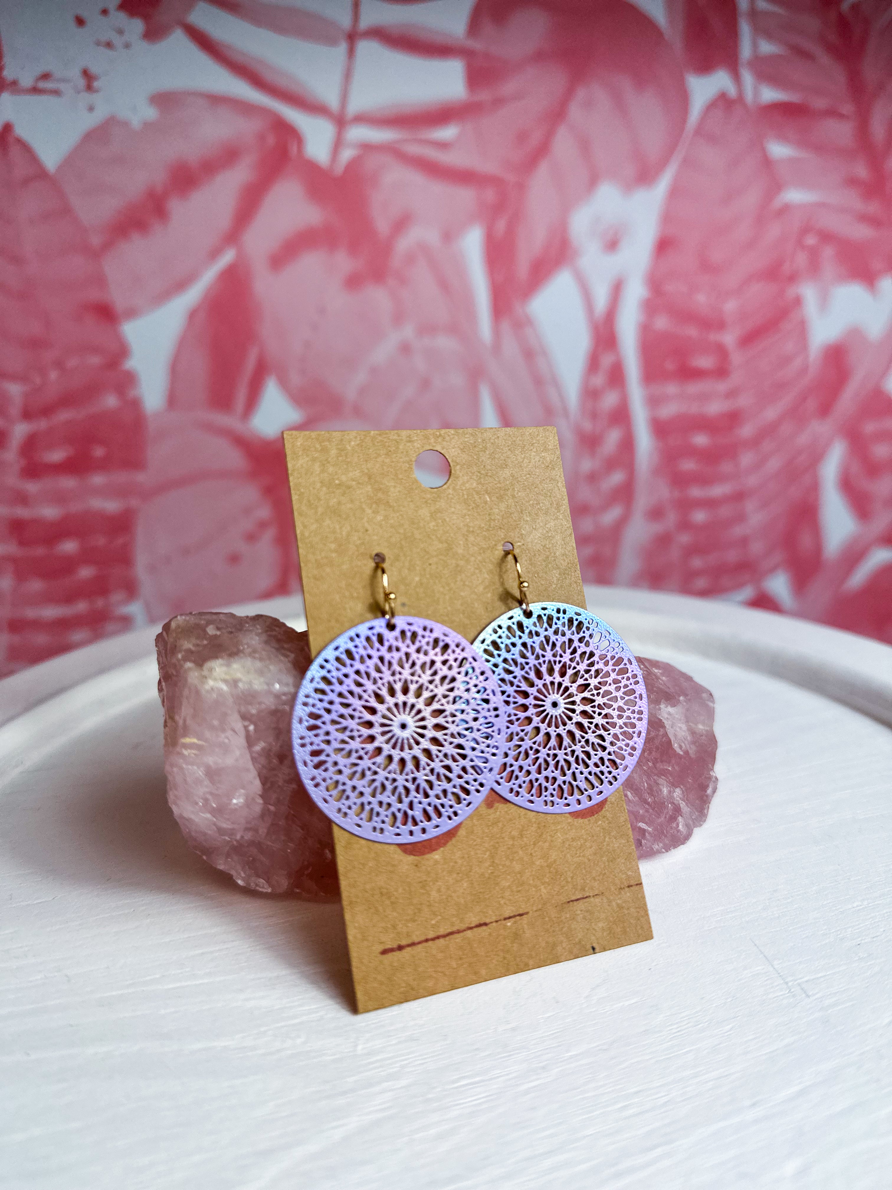 Round Medallion Cut Out Earrings - Lavender *Final Sale*