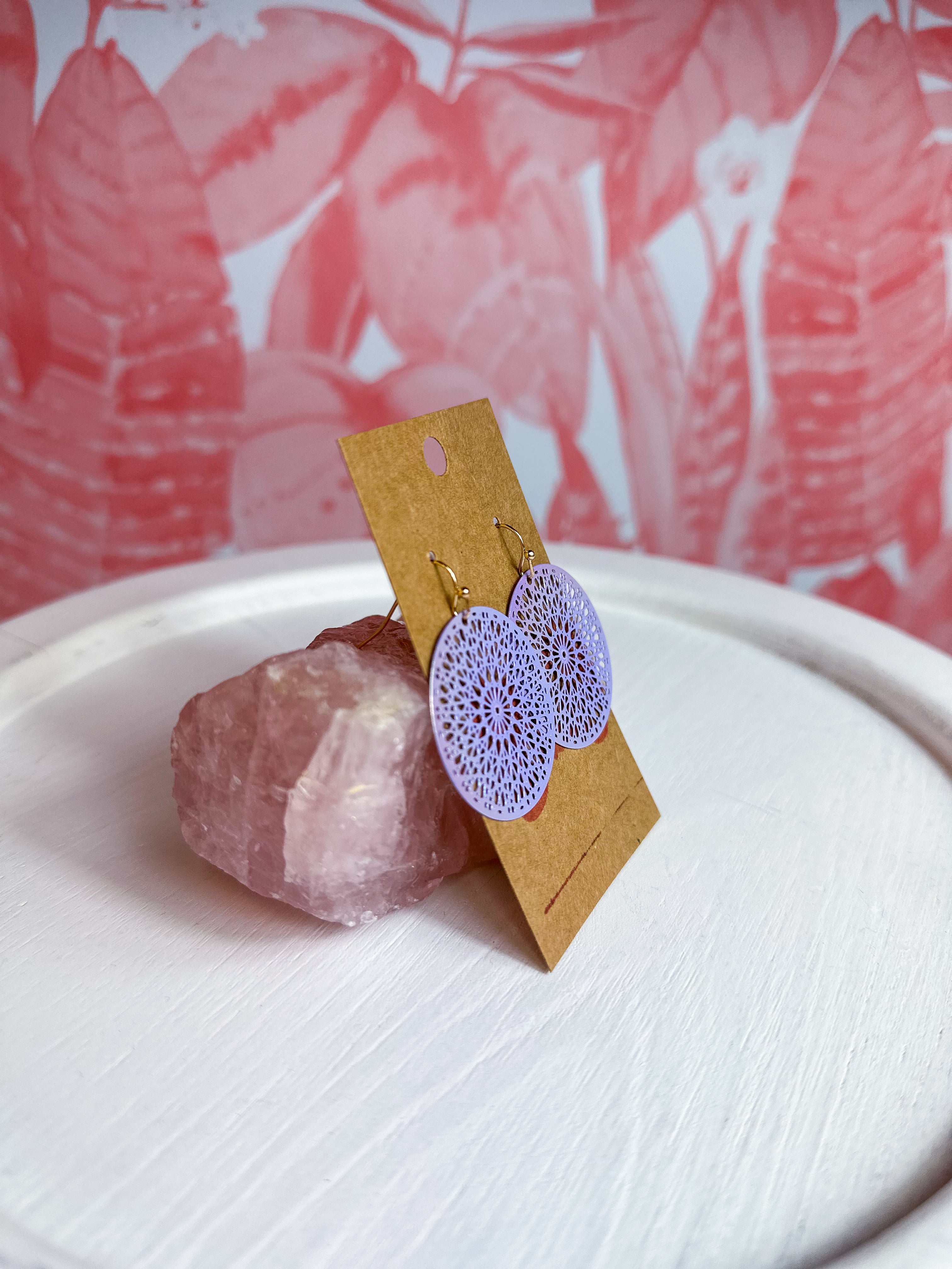 Round Medallion Cut Out Earrings - Lavender *Final Sale*