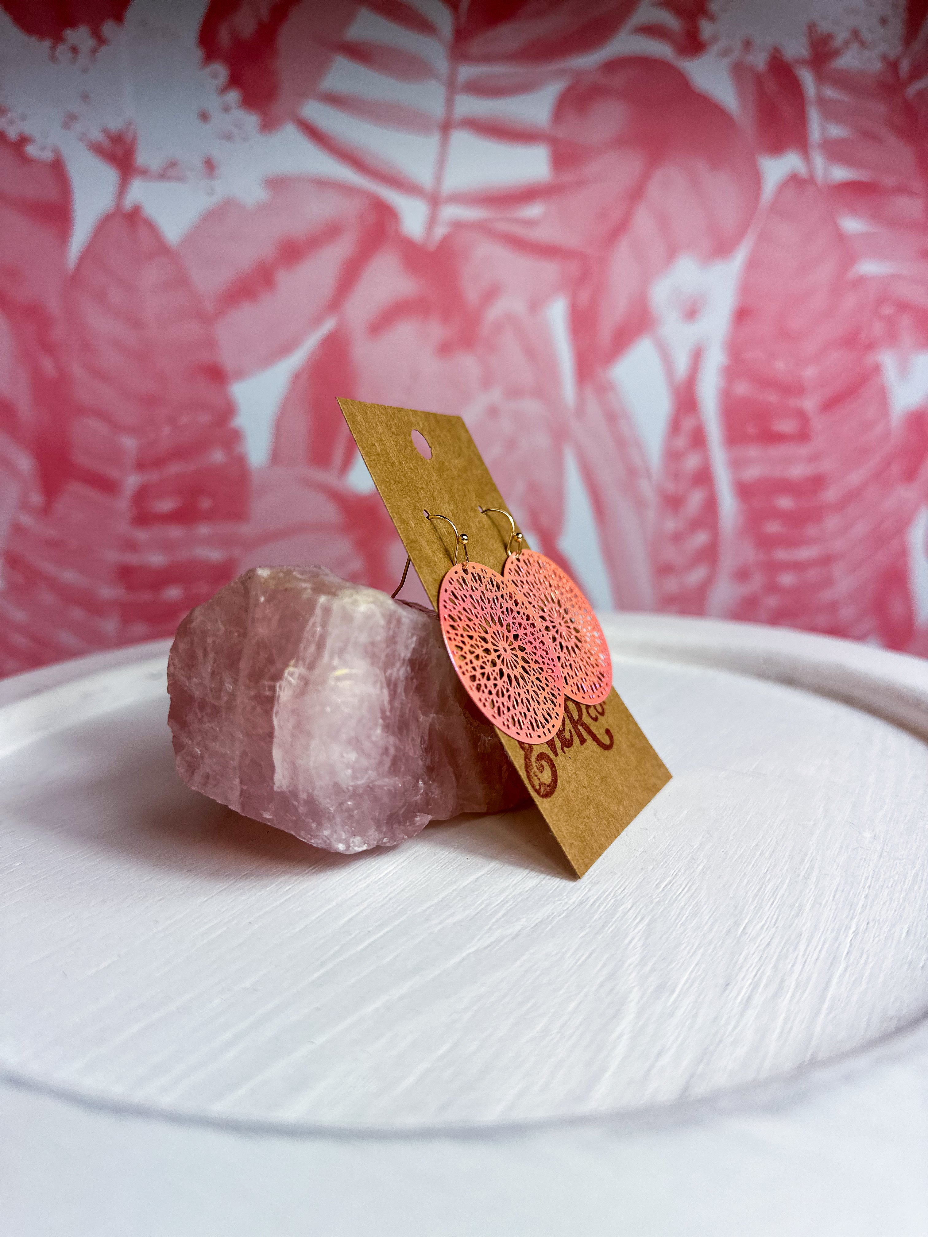 Round Medallion Cut Out Earrings - Pink *Final Sale*