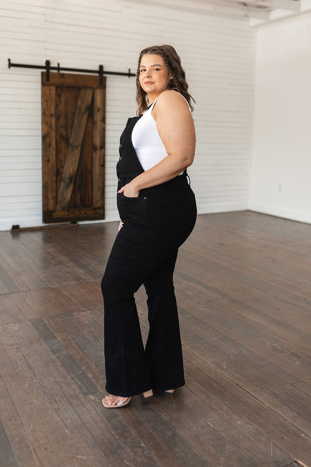 Tummy Control Retro Flare Judy Blue Overalls in Black