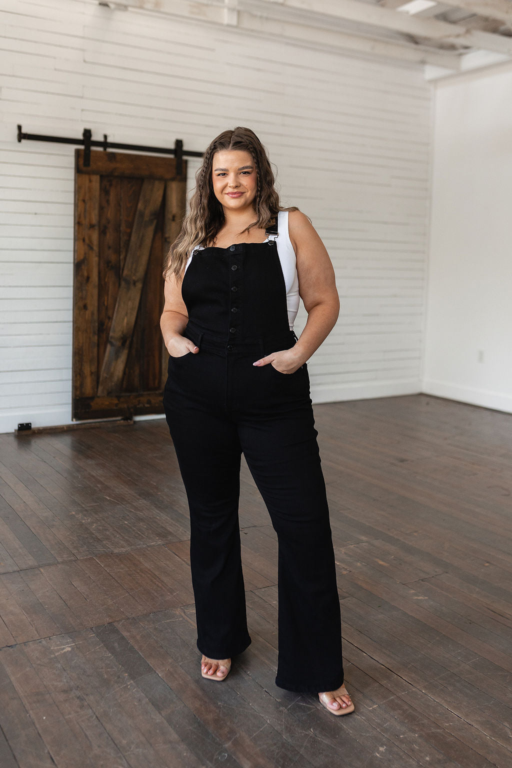Tummy Control Retro Flare Judy Blue Overalls in Black
