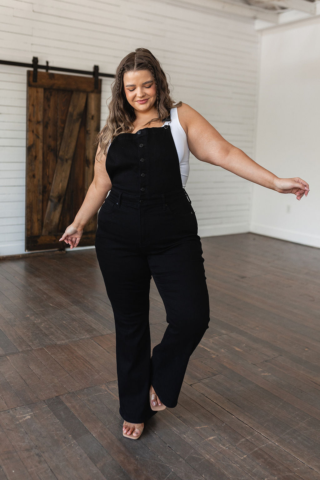 Tummy Control Retro Flare Judy Blue Overalls in Black