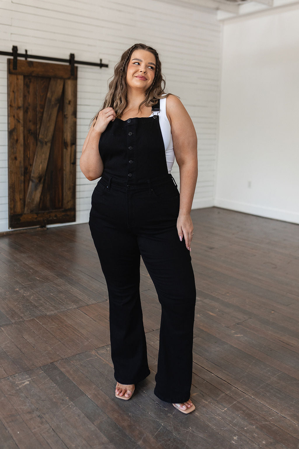Tummy Control Retro Flare Judy Blue Overalls in Black