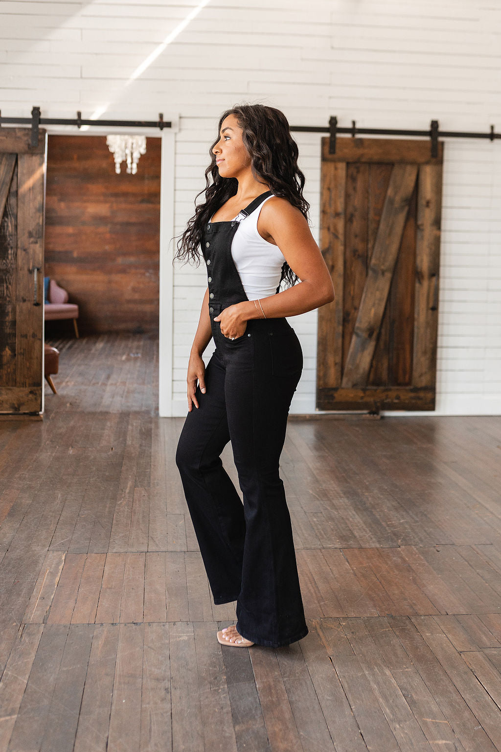 Tummy Control Retro Flare Judy Blue Overalls in Black
