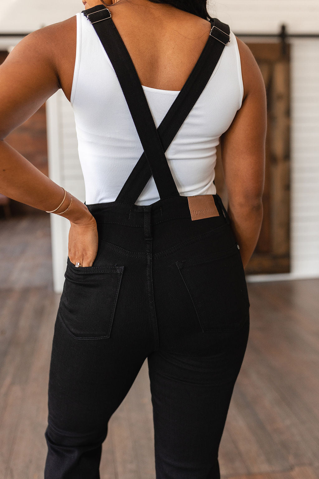 Tummy Control Retro Flare Judy Blue Overalls in Black