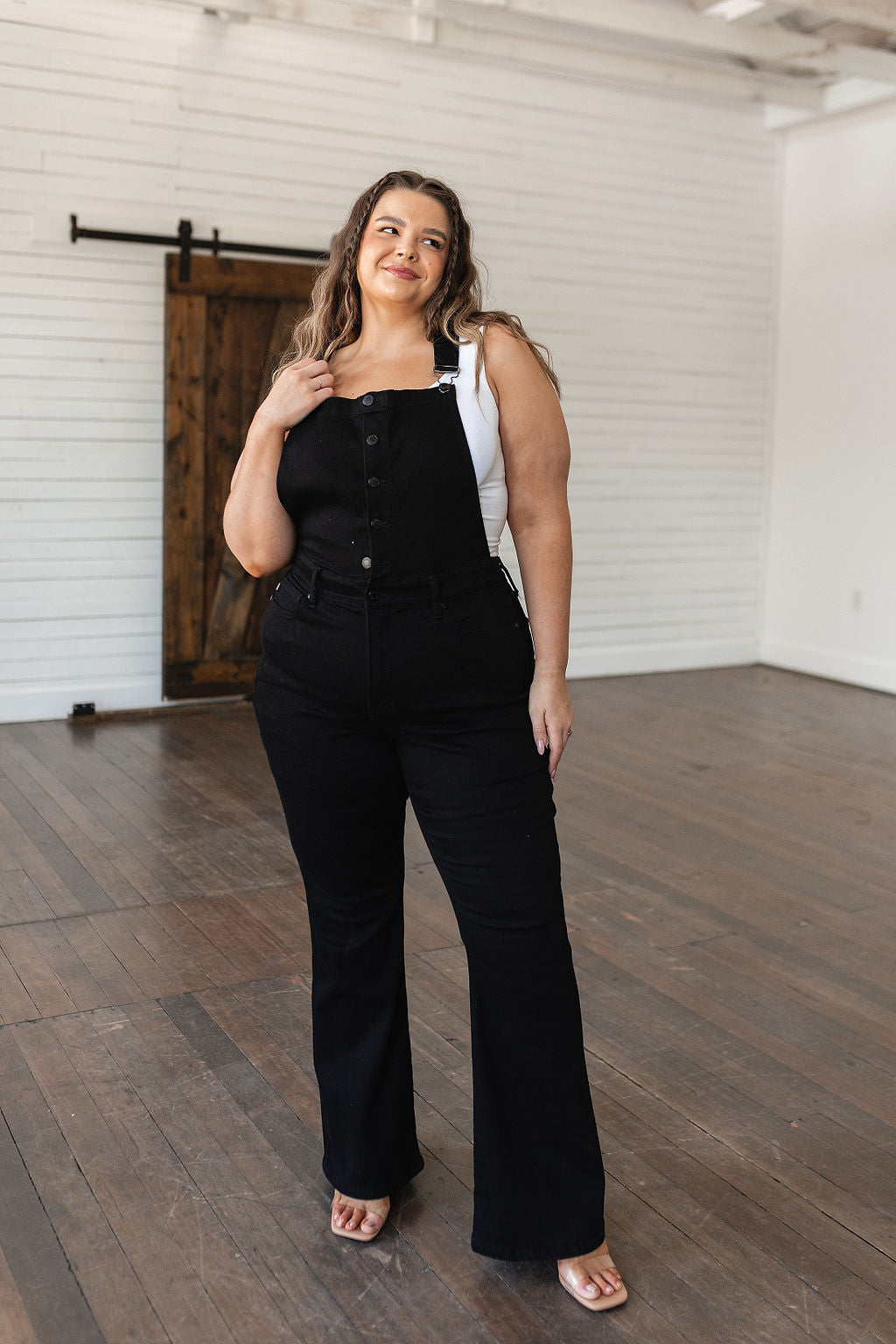 Tummy Control Retro Flare Judy Blue Overalls in Black