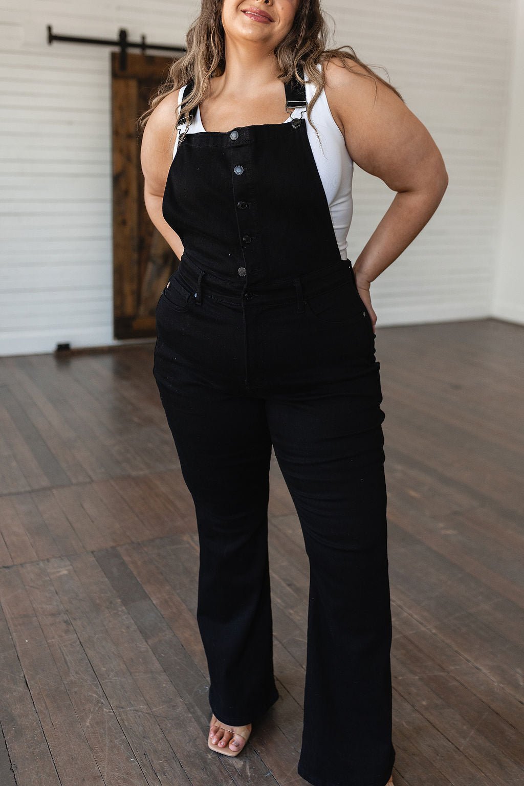Tummy Control Retro Flare Judy Blue Overalls in Black