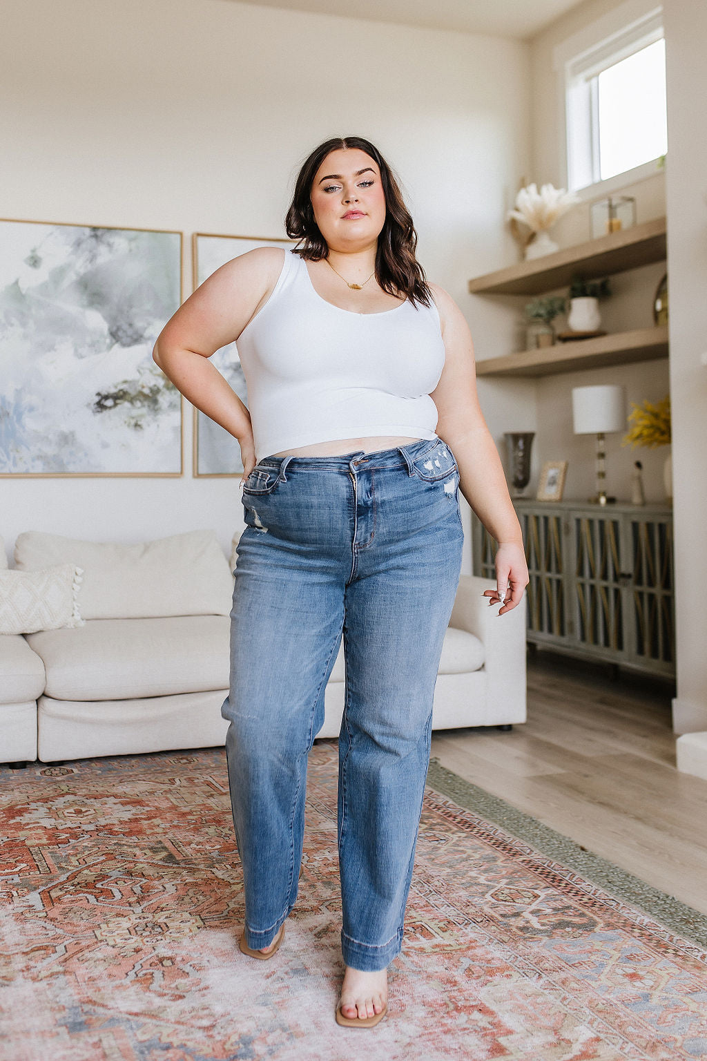 Katrina High Waist Distressed Denim Judy Blue Flare Trousers