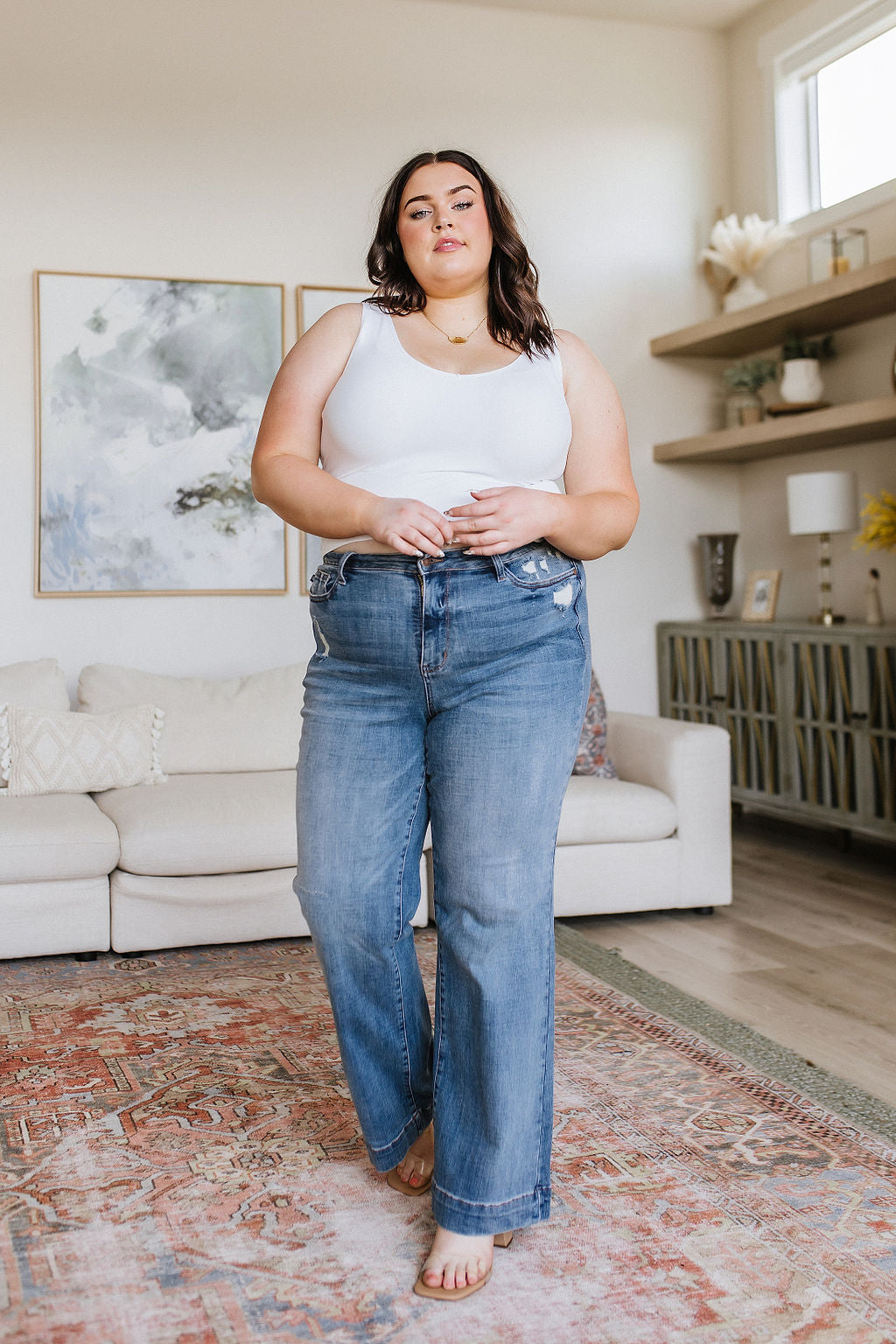 Katrina High Waist Distressed Denim Judy Blue Flare Trousers