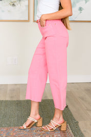 High Rise Tummy Control Wide Leg Crop Judy Blue Jeans in Pink