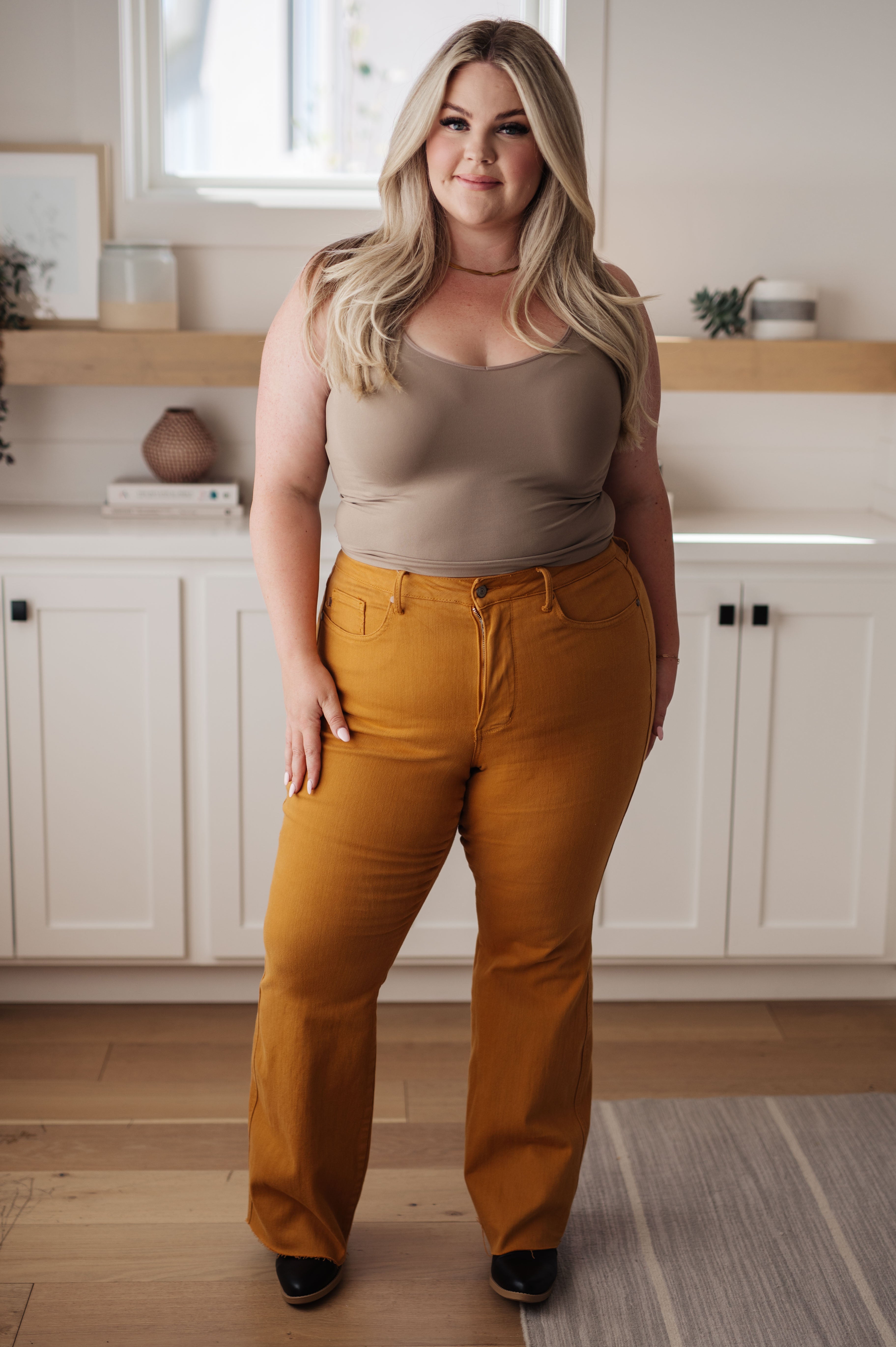 High Rise Tummy Control Flare Judy Blue Jeans in Marigold