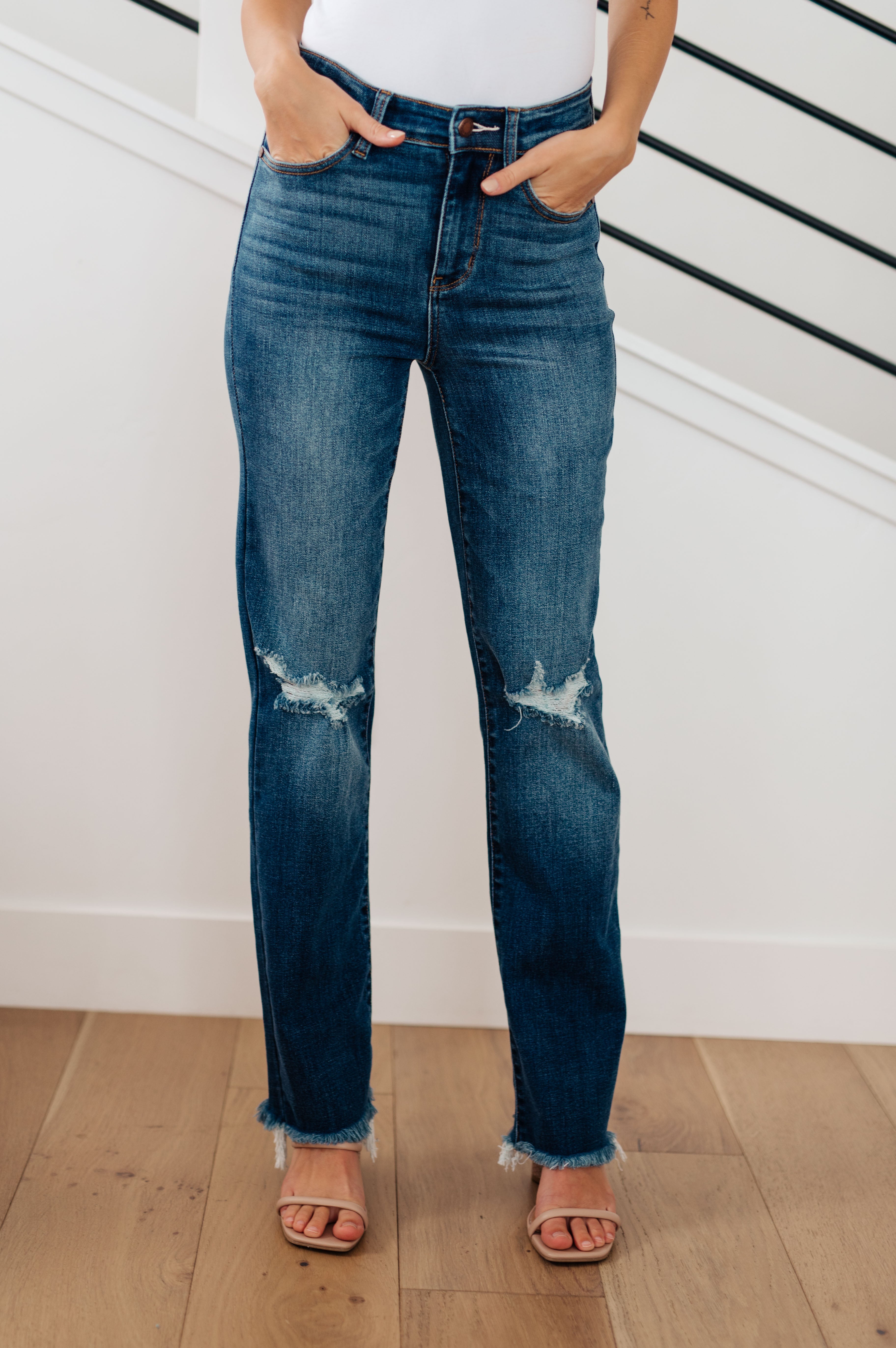 High Rise Distressed Straight Judy Blue Jeans