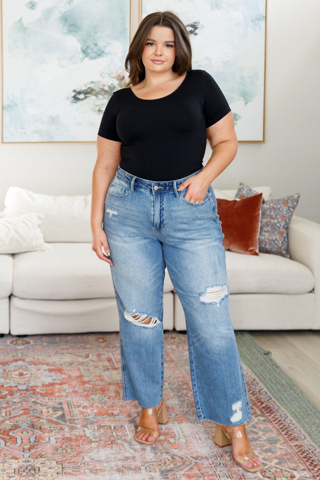 High Rise Rigid Magic Destroy Slim Straight Judy Blue Jeans