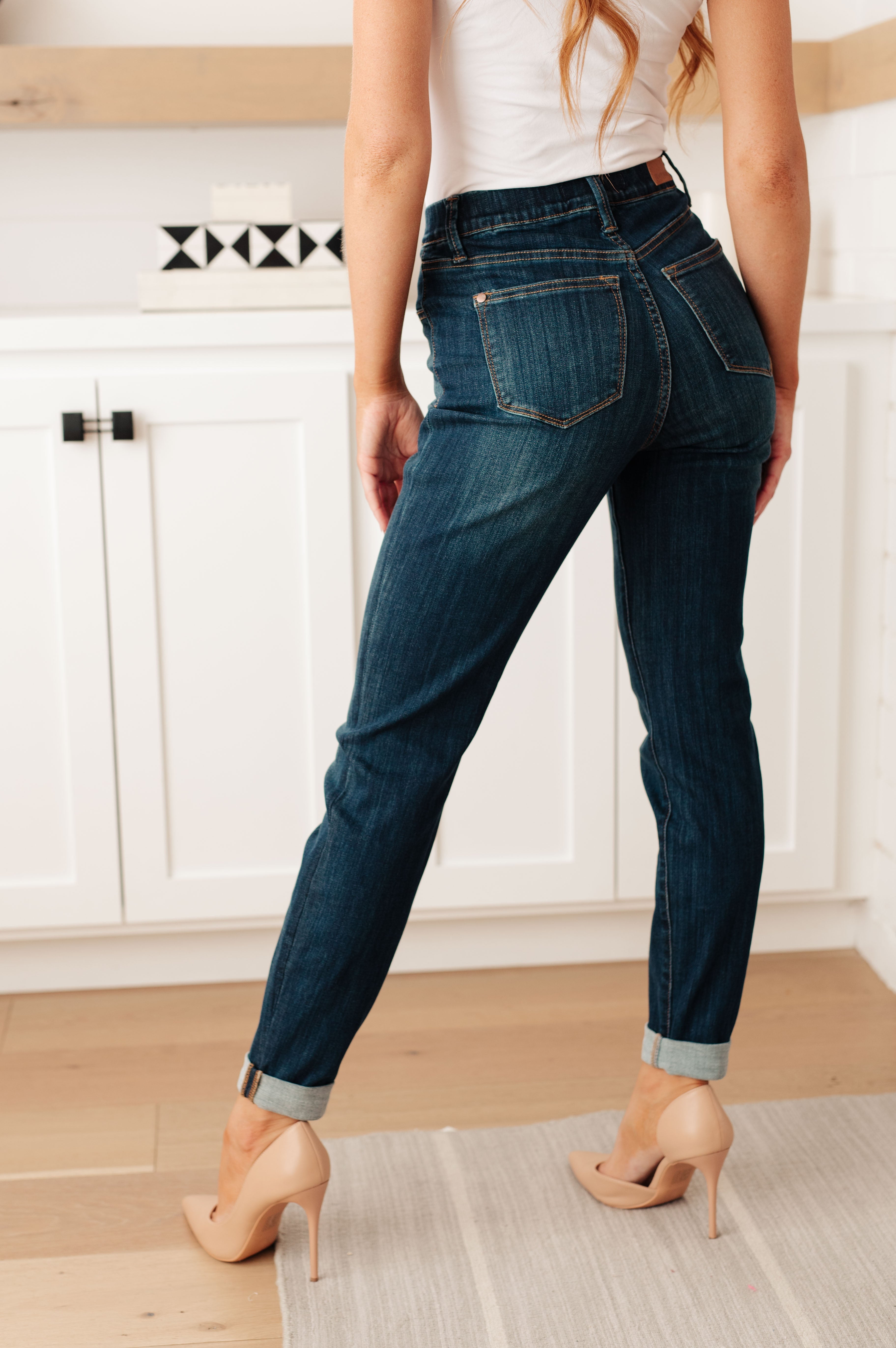 High Rise Pull On Double Cuff Slim Judy Blue Jeans