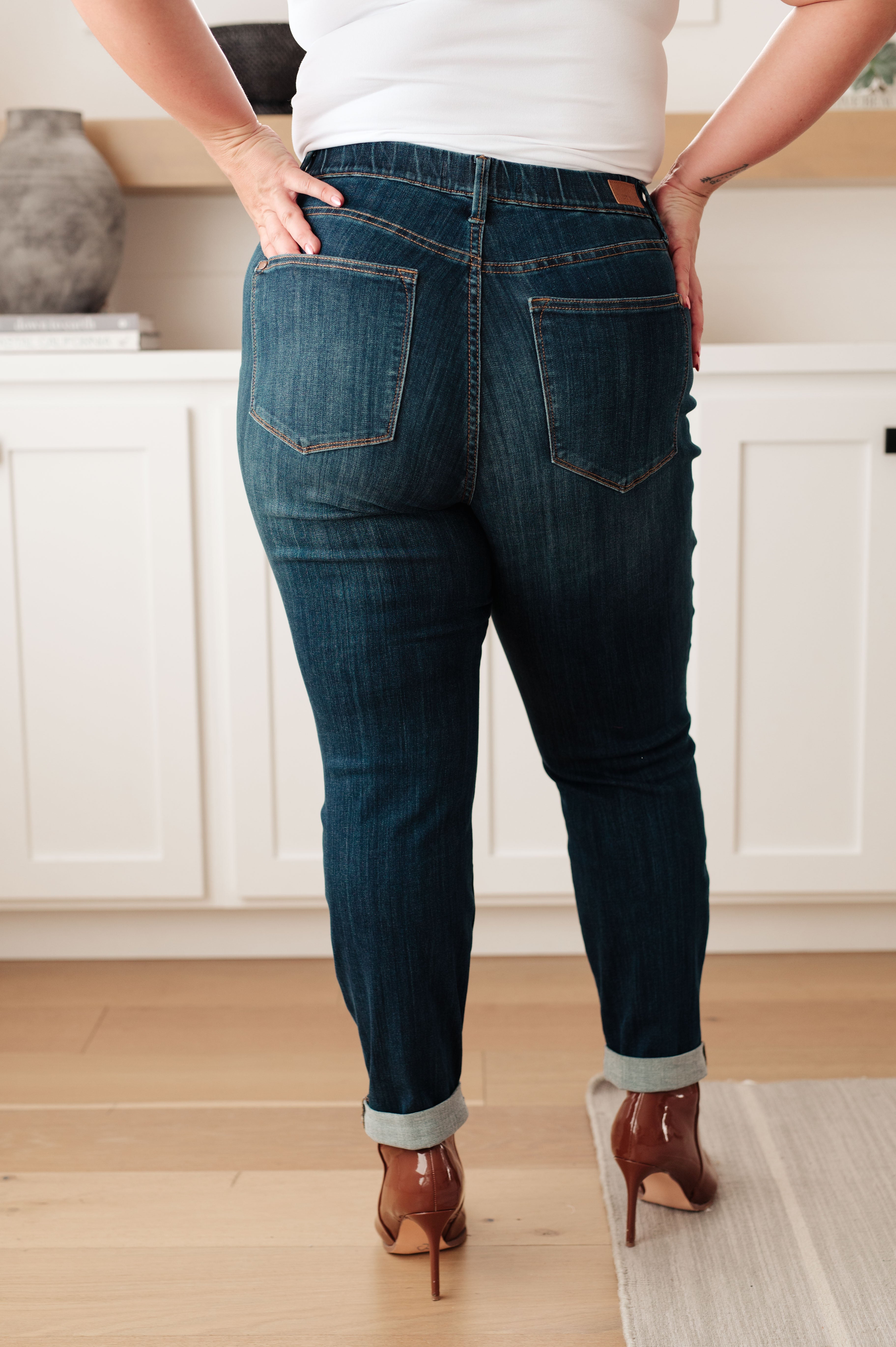 High Rise Pull On Double Cuff Slim Judy Blue Jeans